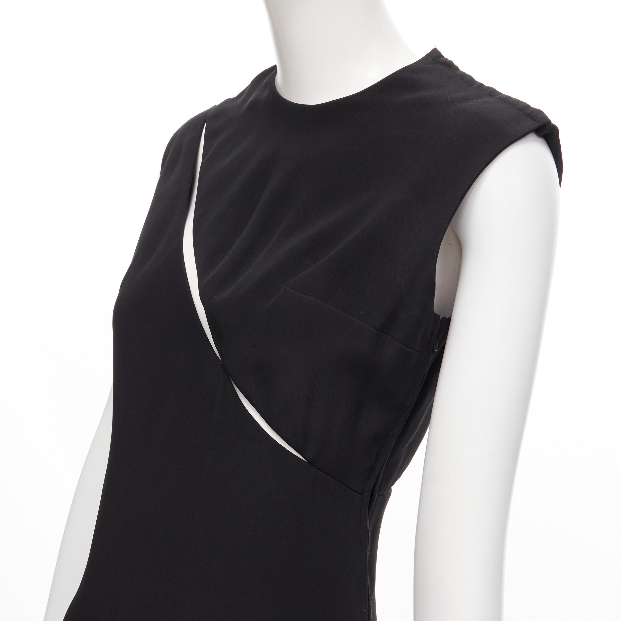 MADAME GRES Haute Couture Paris 1972 black crepe slash slit cut out dress M For Sale 2