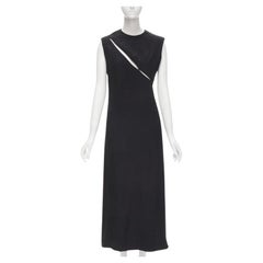 MADAME GRES Haute Couture Paris 1972 black crepe slash slit cut out dress M