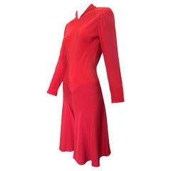 Madame Grès Haute Couture Tomato Red Silk Cocktail Dress, 1970s