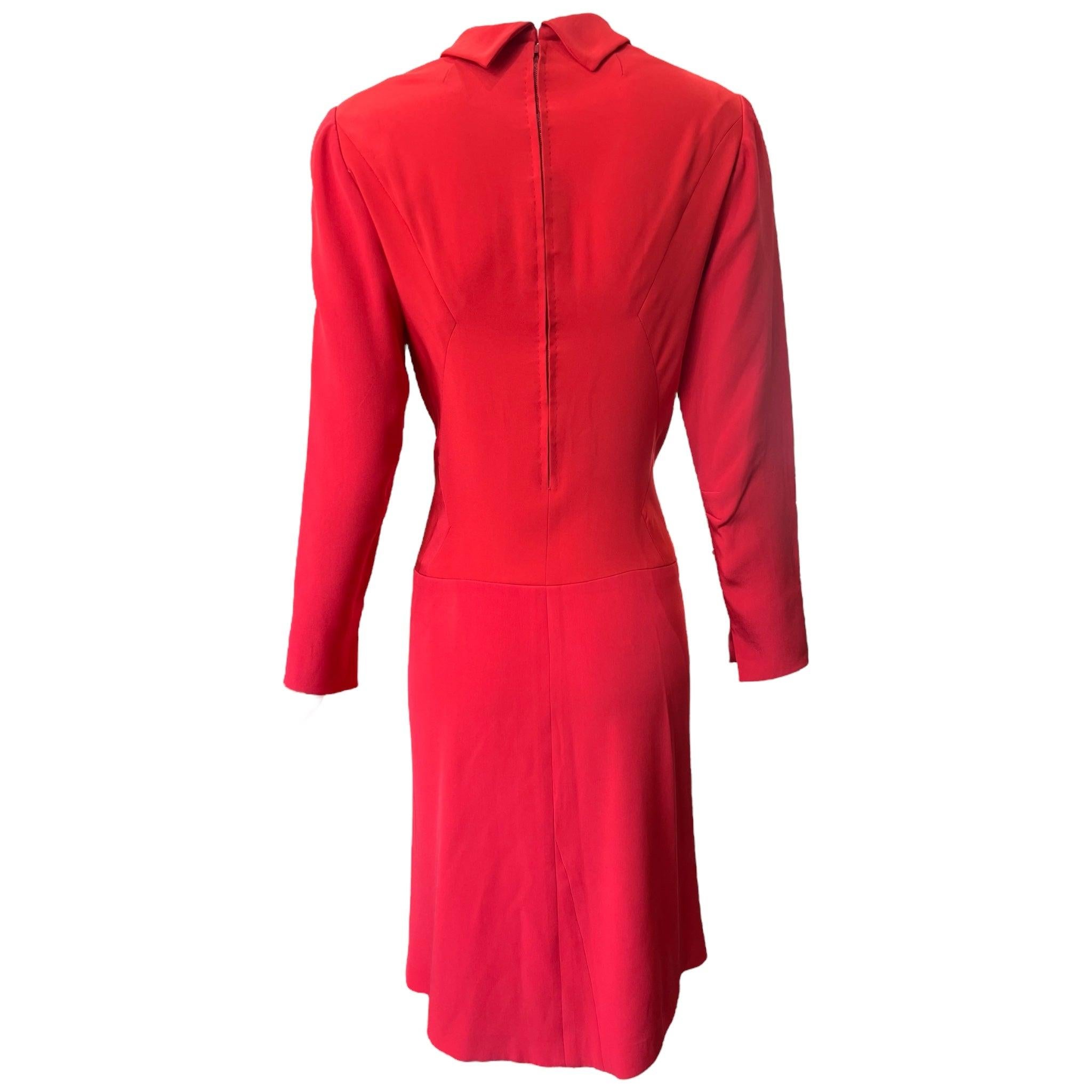 Rouge Robe de cocktail en soie rouge tomate Madame Grès Haute Couture, 1970 en vente