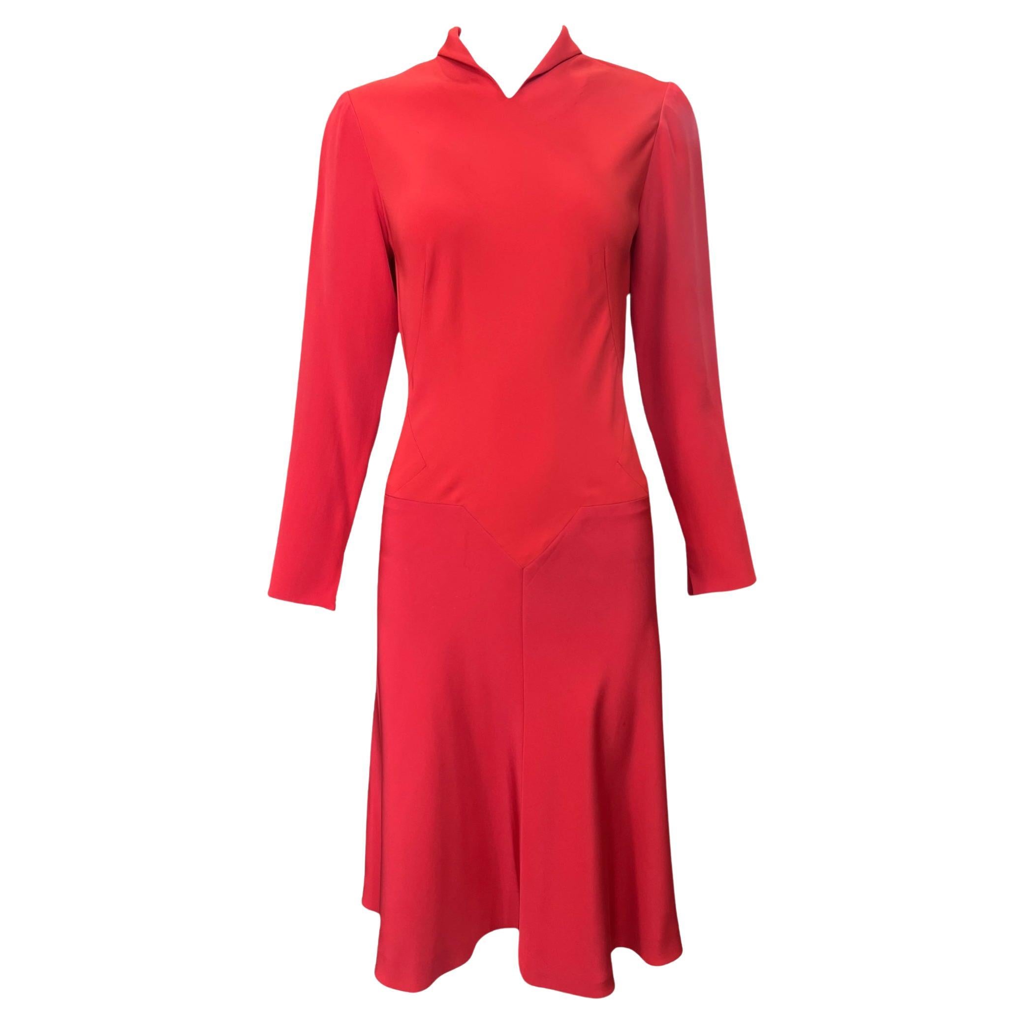 Robe de cocktail en soie rouge tomate Madame Grès Haute Couture, 1970 en vente