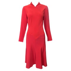 Robe de cocktail en soie rouge tomate Madame Grès Haute Couture, 1970