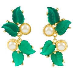 Boucles d'oreilles clip Madame Gres Paris Feuilles de verre coulé vertes