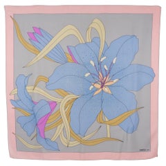 Madame Grès Paris Silk Scarf Multicolor Pastel Giant Flower Print, 1970s