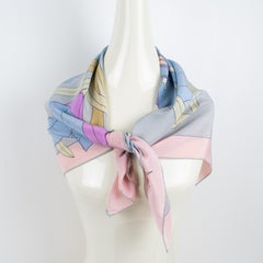 Pañuelo de seda Madame Grès Paris estampado de flores gigantes multicolor pastel, c1970s