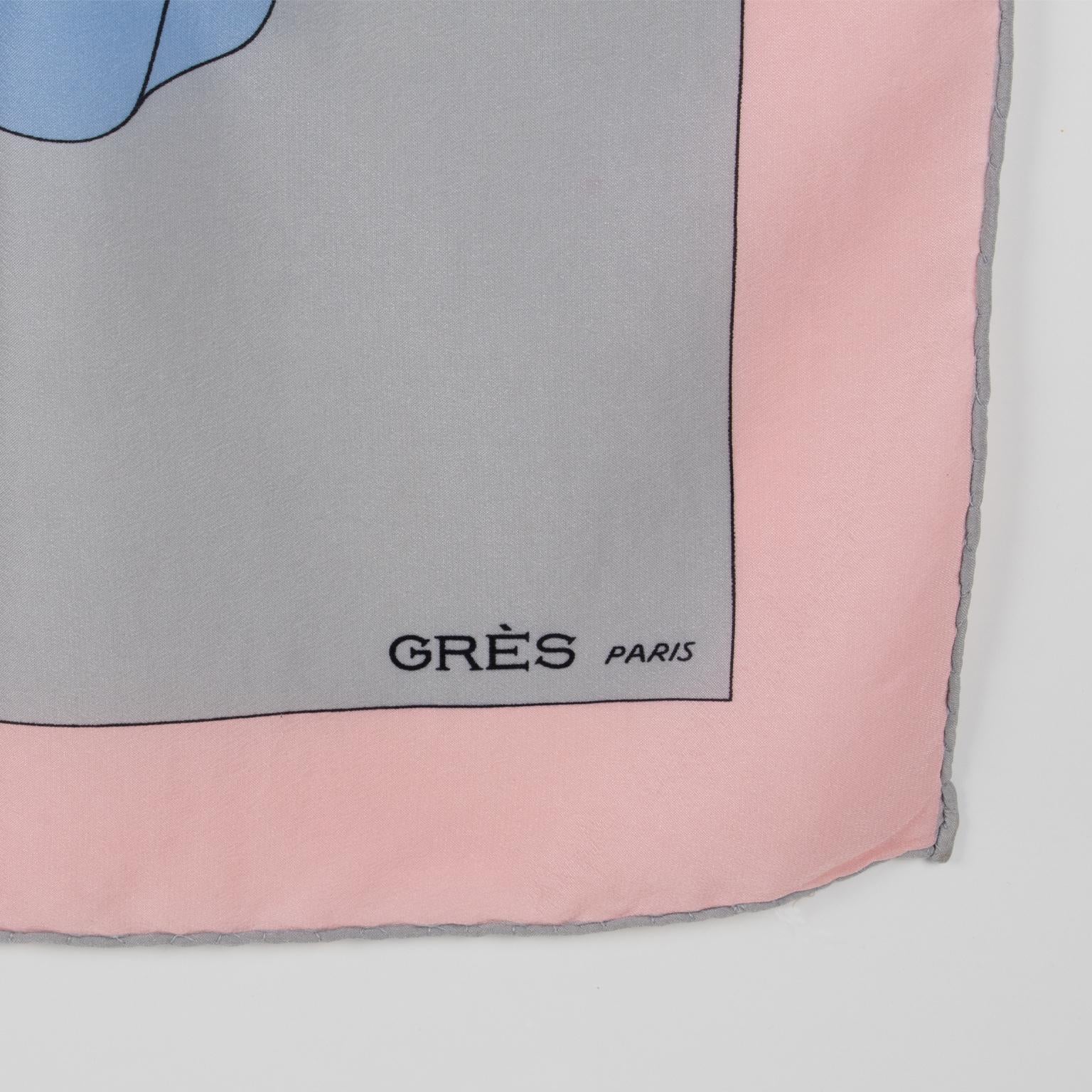 Madame Grès Paris Silk Scarf Multicolor Pastel Giant Flower Print, c1970s In Good Condition For Sale In Atlanta, GA