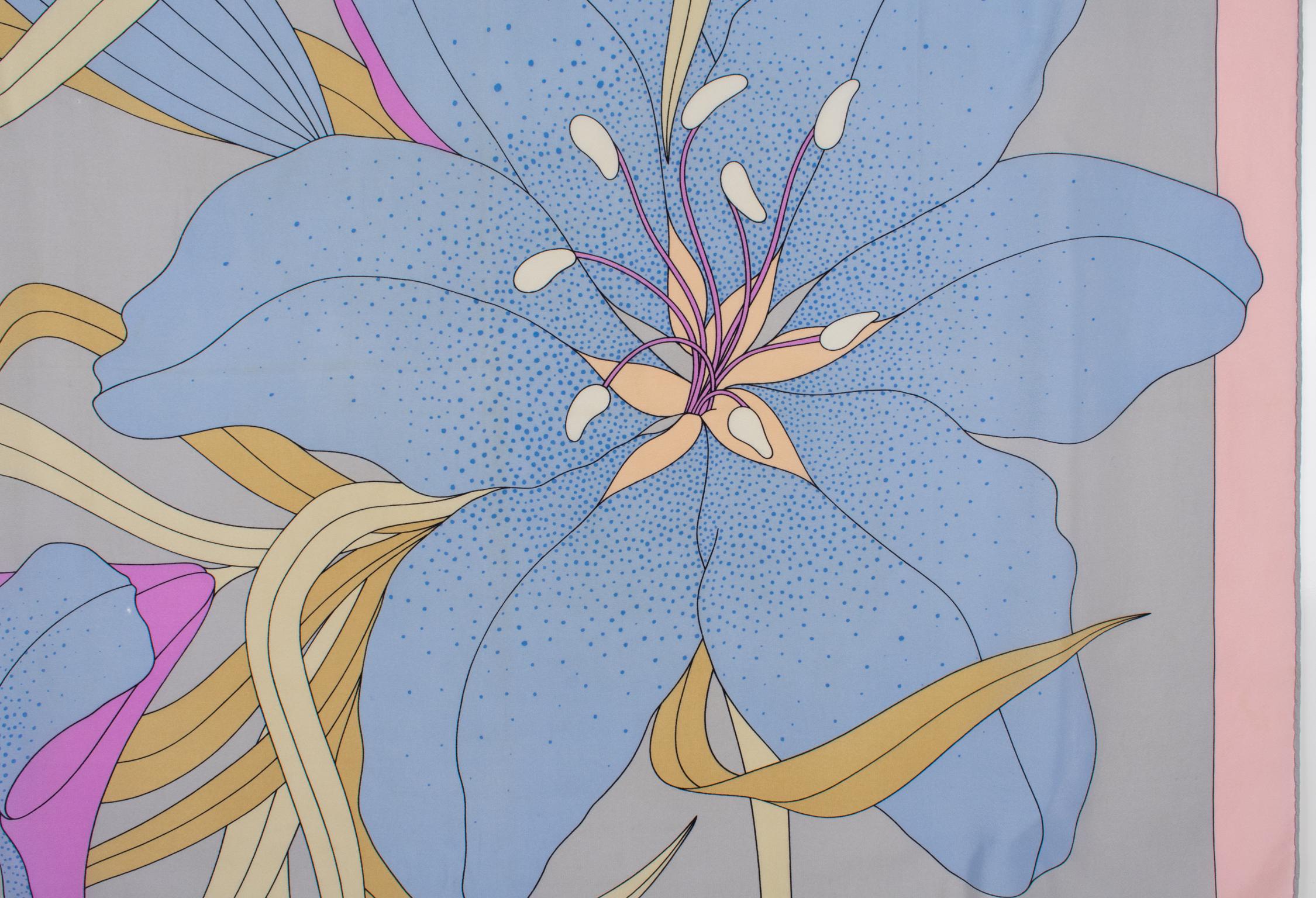 Madame Grès Paris Silk Scarf Multicolor Pastel Giant Flower Print, c1970s For Sale 1