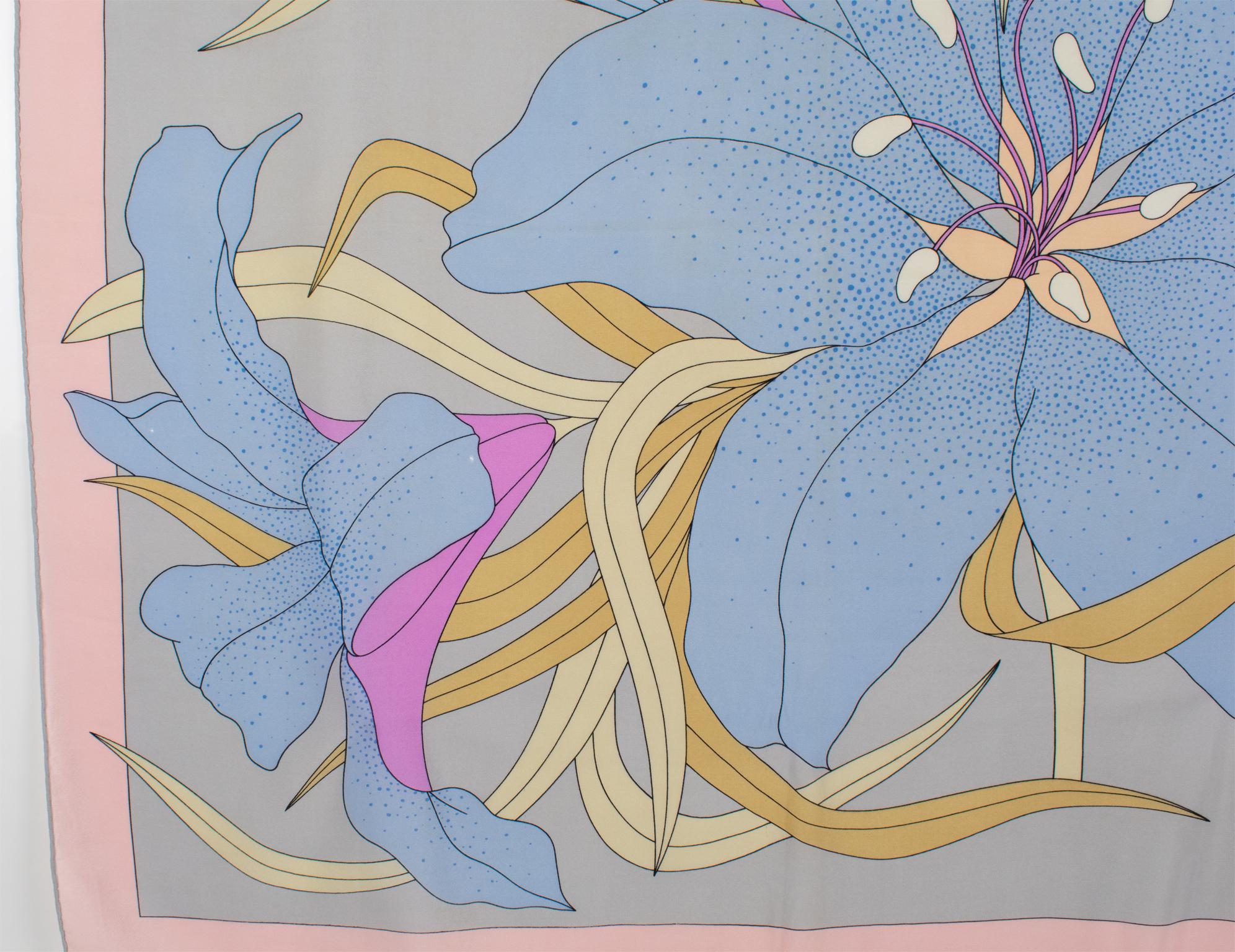 Madame Grès Paris Silk Scarf Multicolor Pastel Giant Flower Print, c1970s For Sale 2