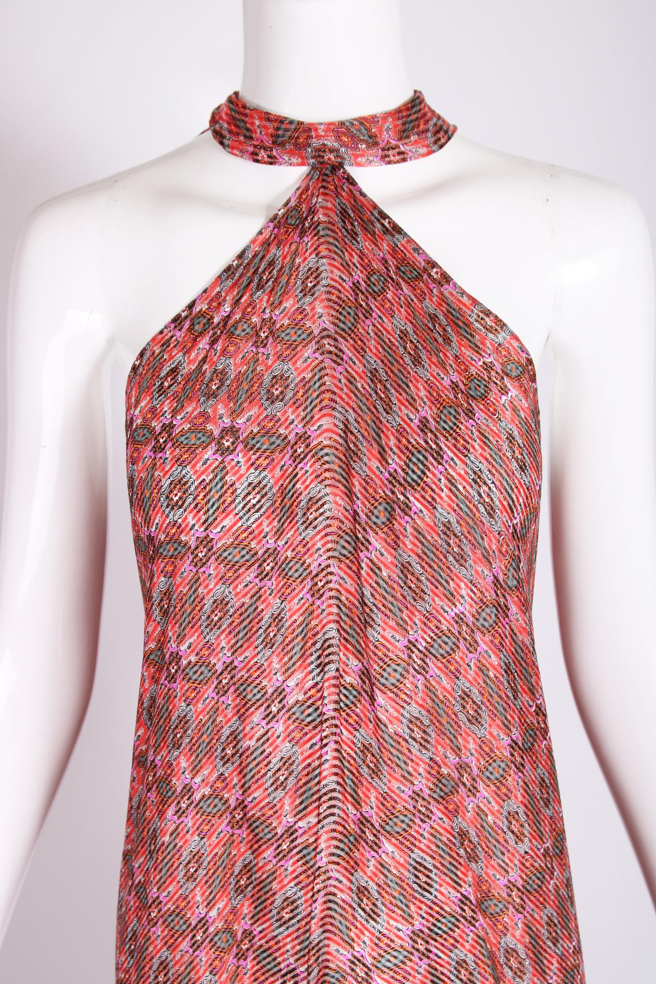 Women's Madame Gres Pink Printed Chiffon Halter Neck Gown, 1970's