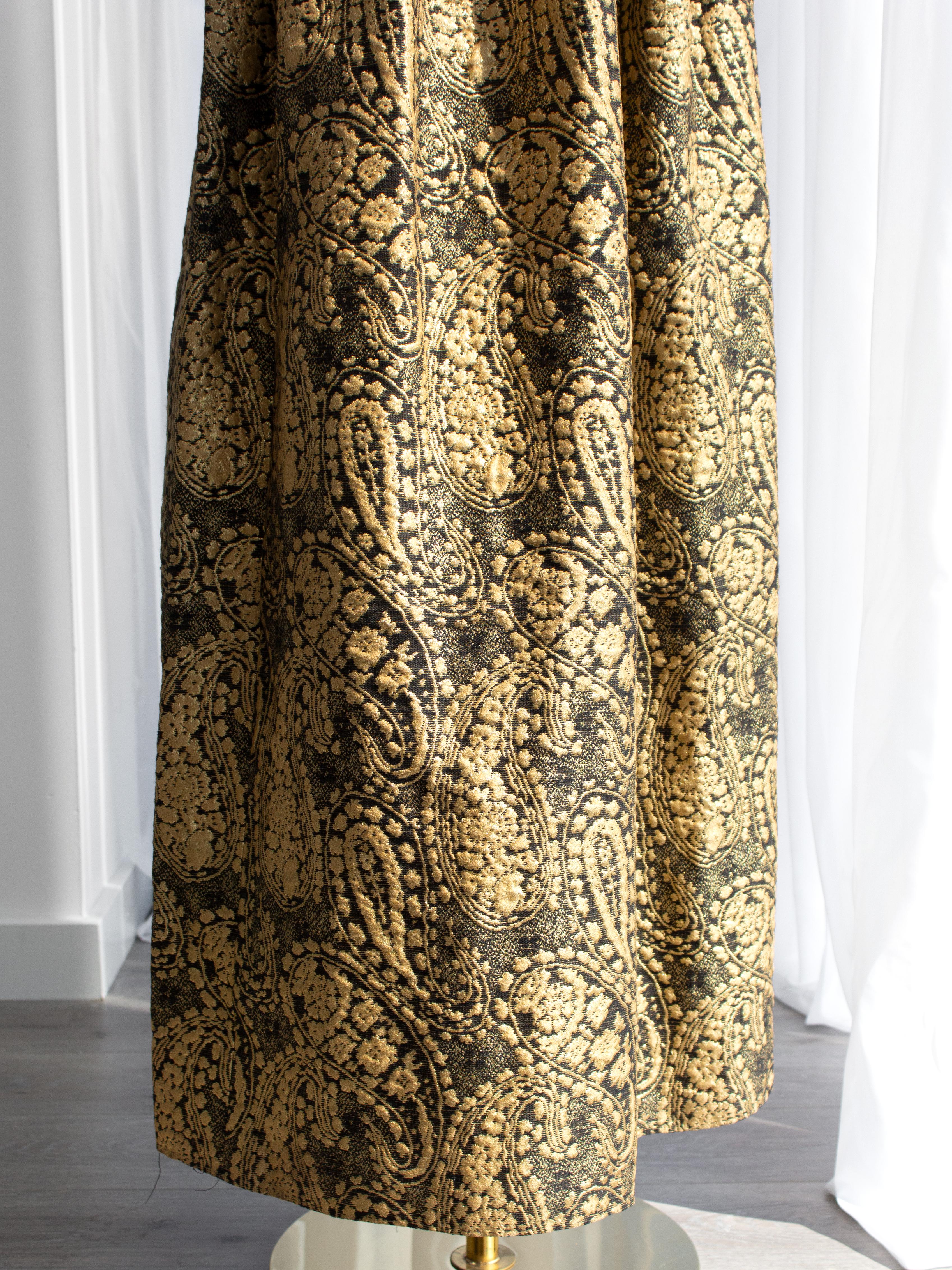 Madame Grès Vintage 1960 Gold Black Brocade Scoop Neck Maxi Dress Evening Gown 6