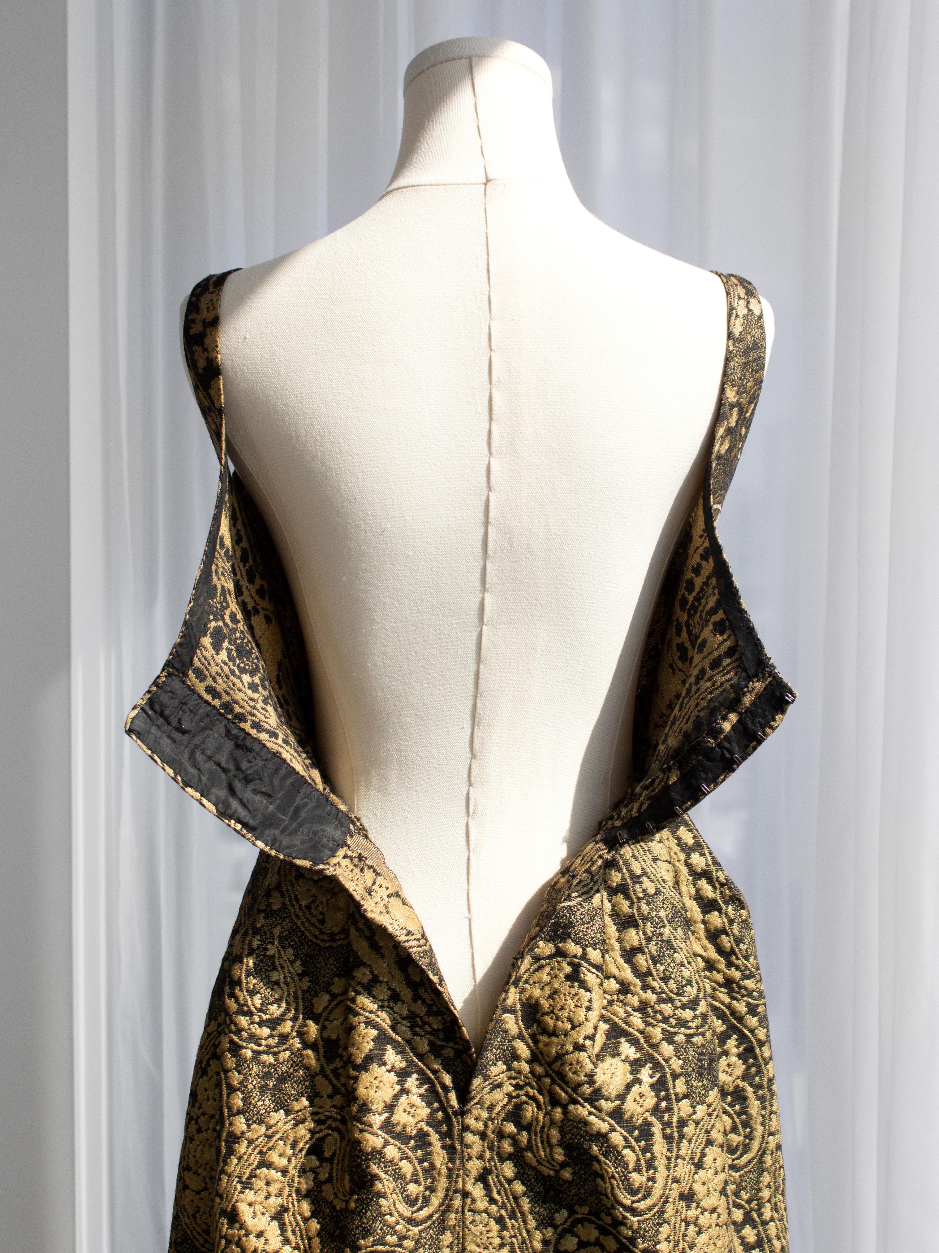 Madame Grès Vintage 1960 Gold Black Brocade Scoop Neck Maxi Dress Evening Gown 7