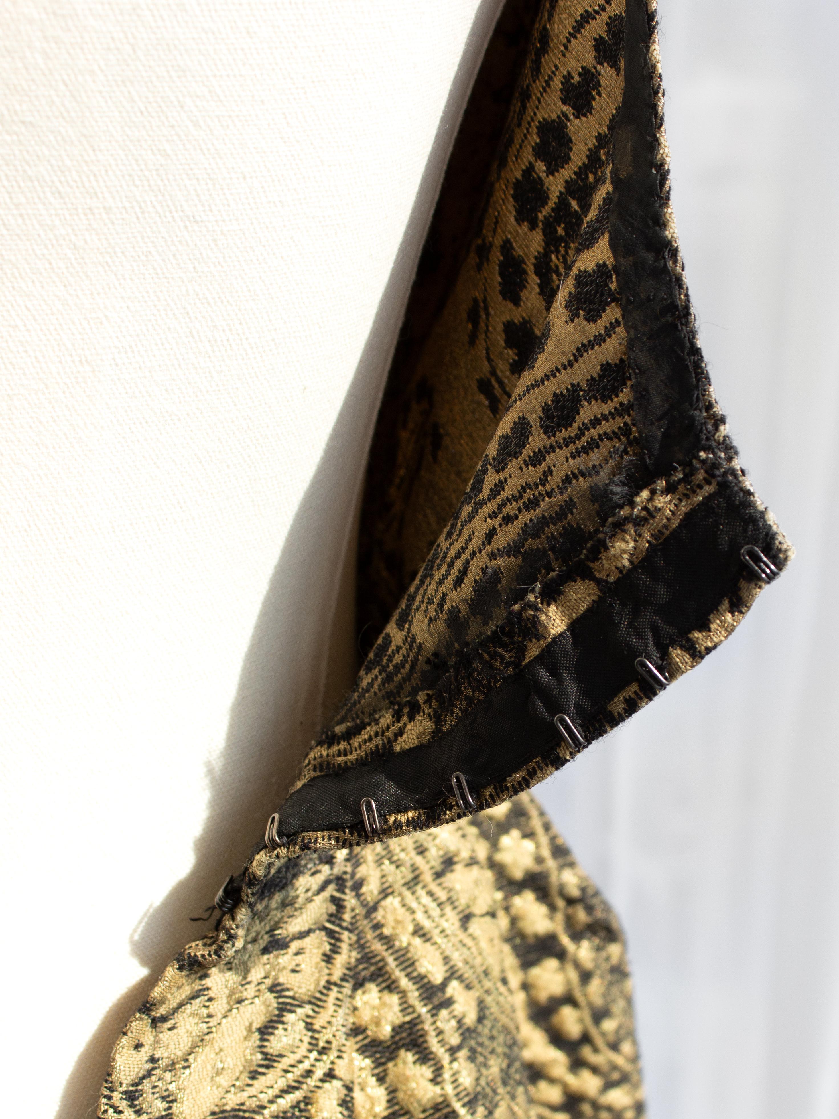 Madame Grès Vintage 1960 Gold Black Brocade Scoop Neck Maxi Dress Evening Gown 9