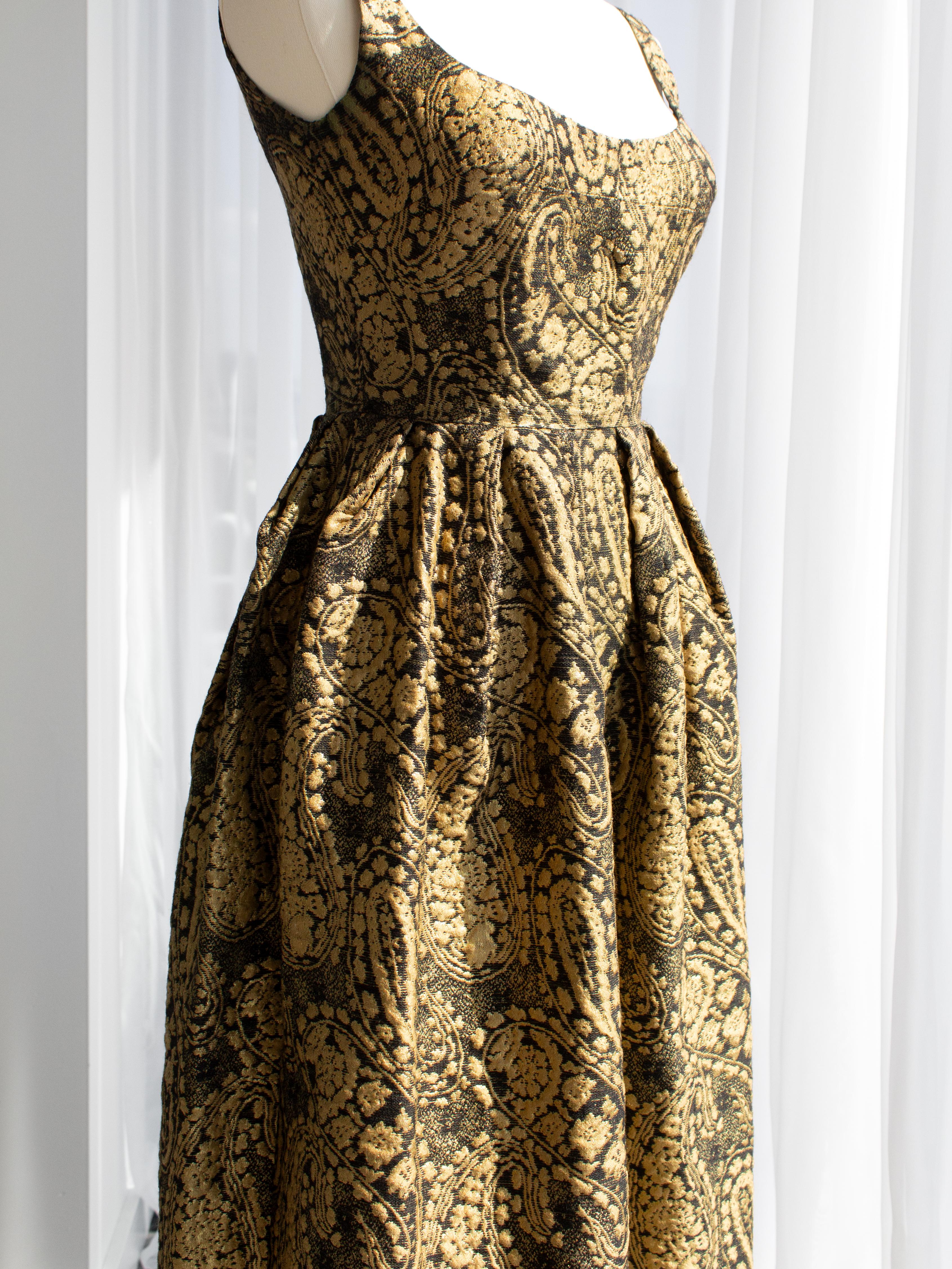 da uomo o donna Madame Grès Vintage 1960 Gold Black Brocade Scoop Neck Maxi Dress Evening Gown