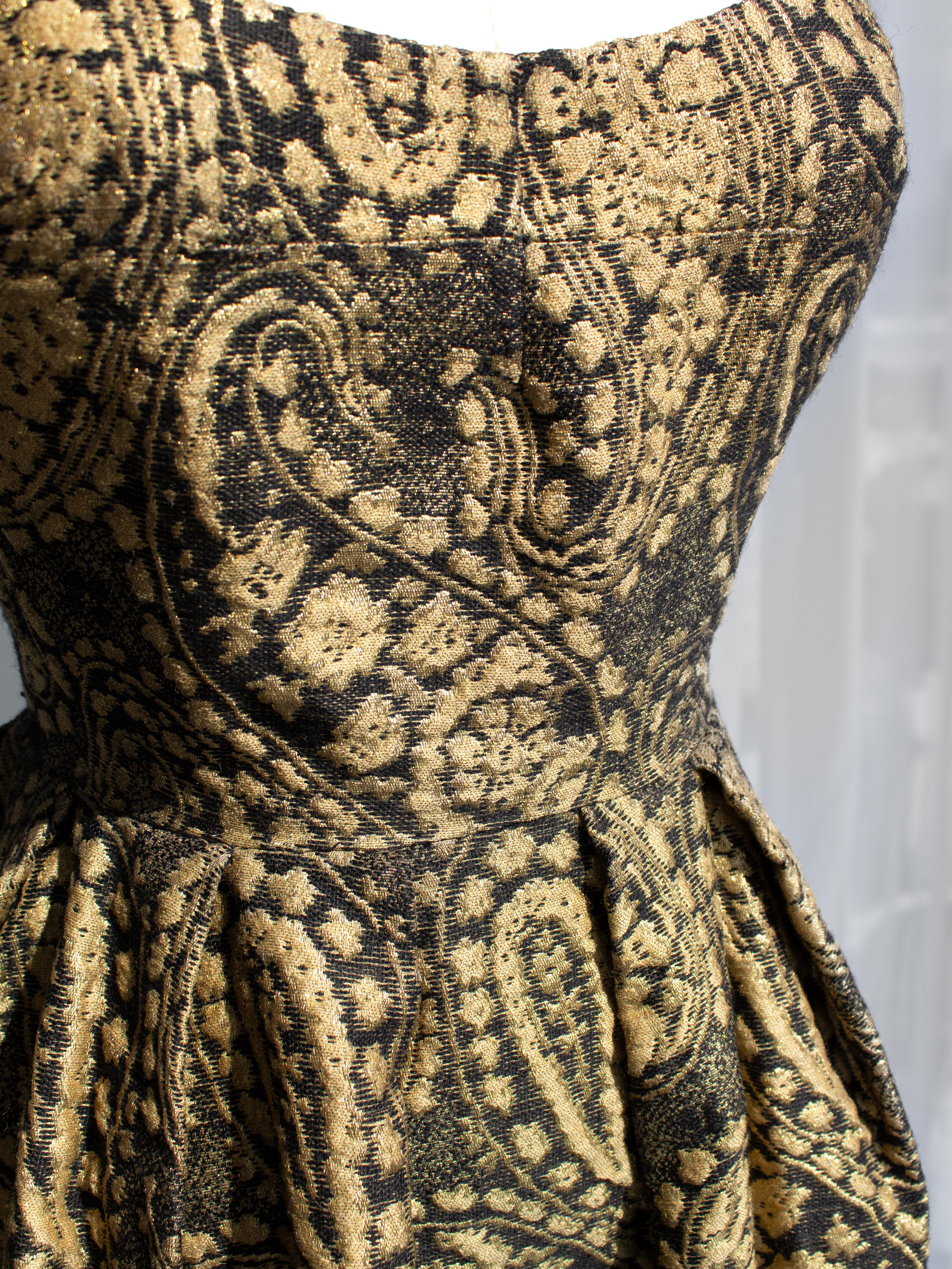 Madame Grès Vintage 1960 Gold Black Brocade Scoop Neck Maxi Dress Evening Gown 2