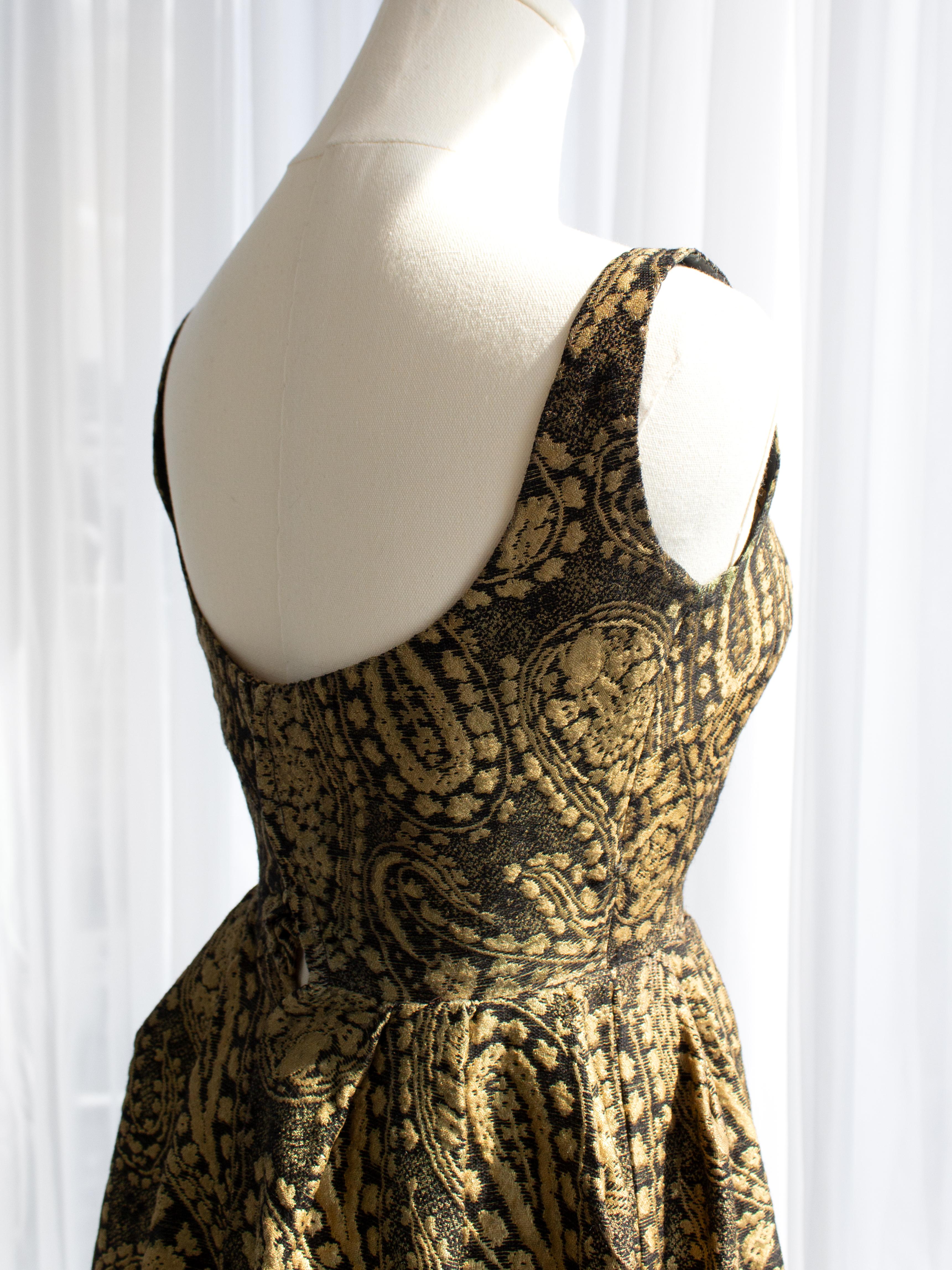 Madame Grès Vintage 1960 Gold Black Brocade Scoop Neck Maxi Dress Evening Gown 3