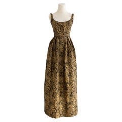 Madame Grès Vintage 1960 Gold Black Brocade Scoop Neck Maxi Dress Evening Gown