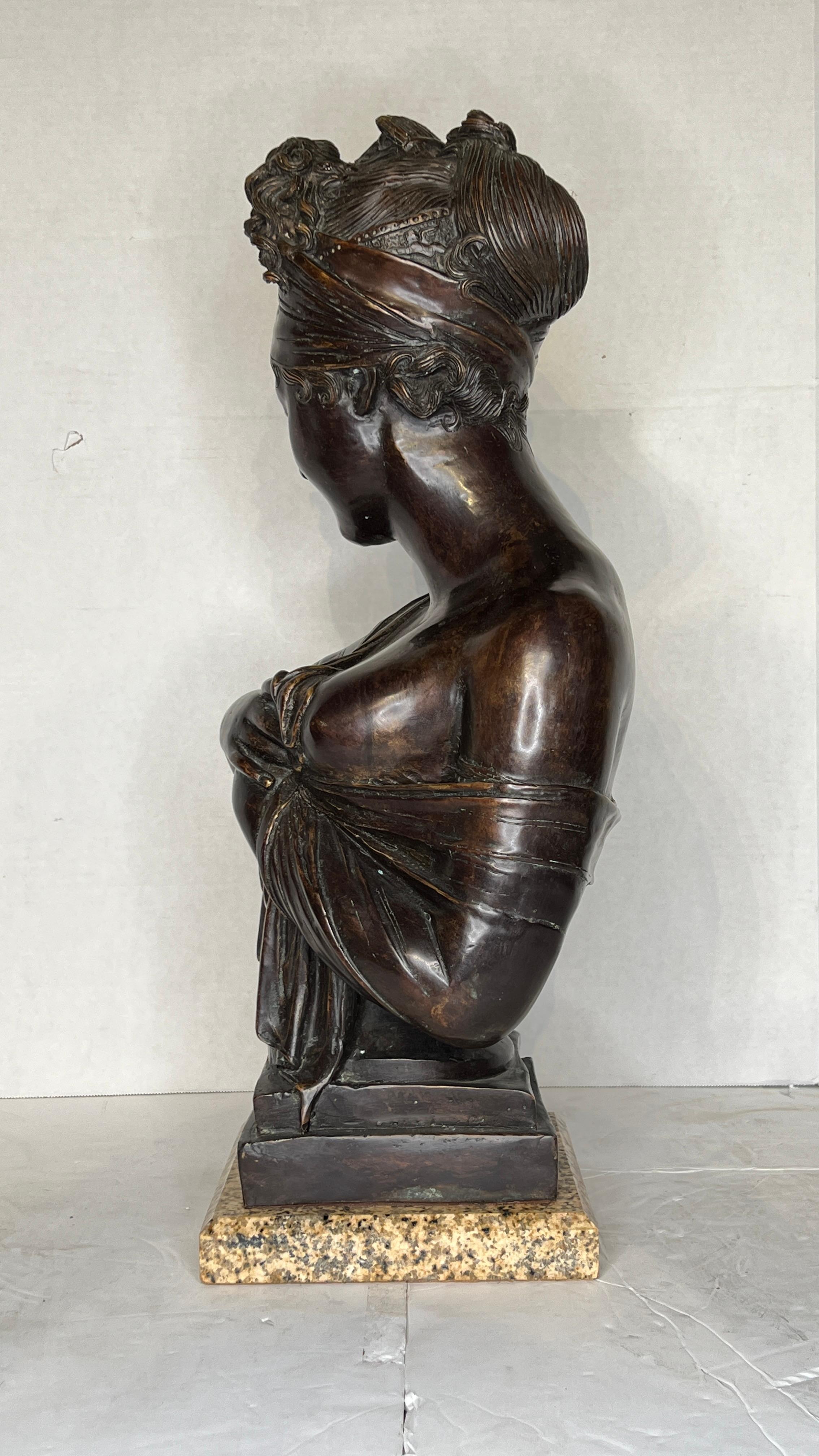Patinated Madame Juliette Recamier Bronze Bust After Joseph Chinard For Sale