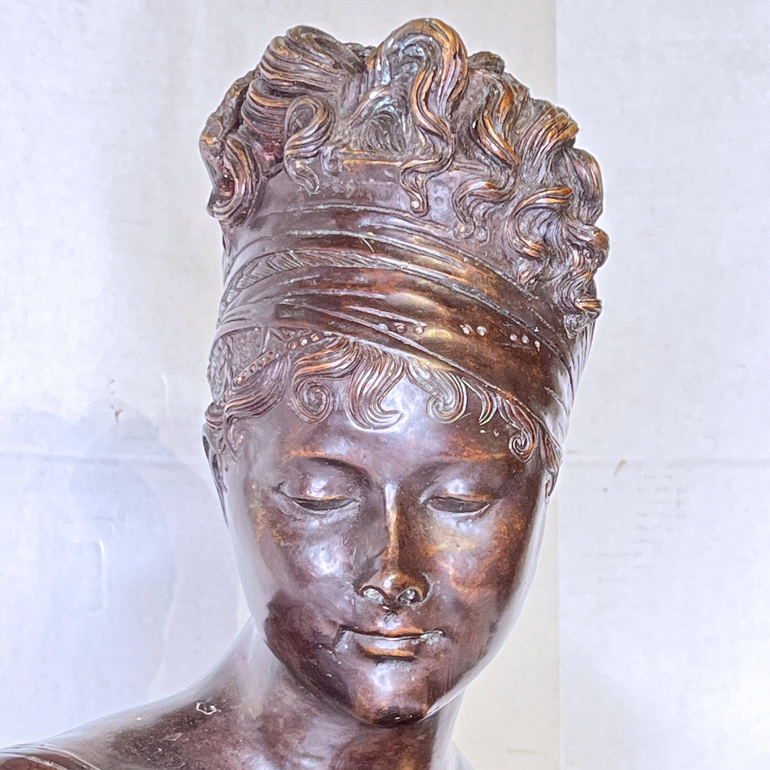 Patinated Madame Juliette Recamier Bronze Bust After Joseph Chinard For Sale