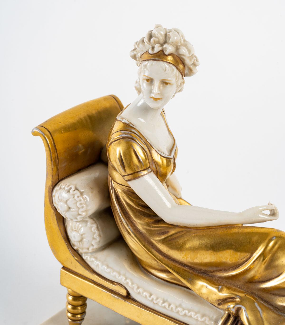 Empire Madame Récamier in White and Gold Porcelain