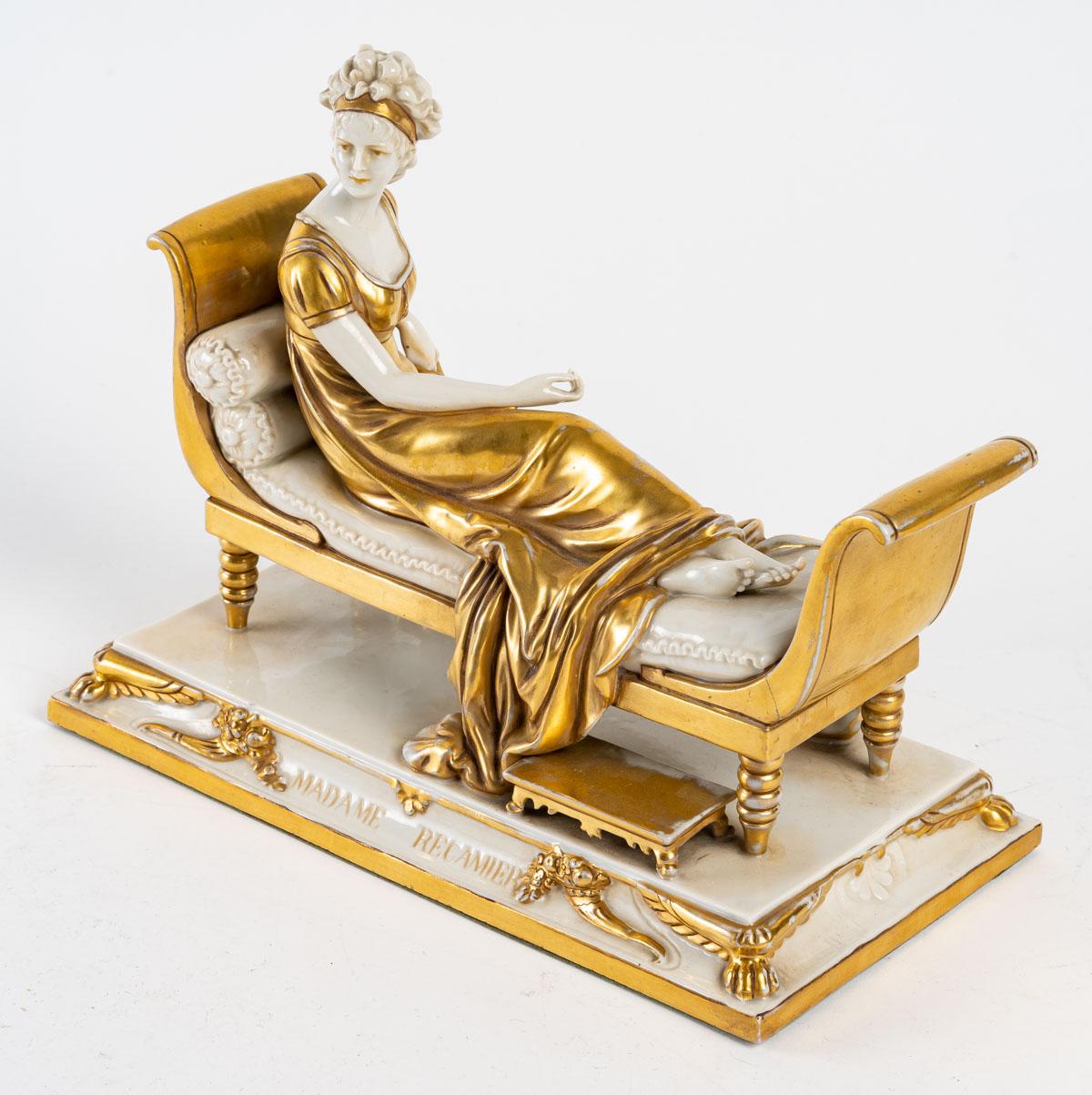 French Madame Récamier in White and Gold Porcelain