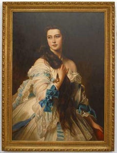 Madame Rimsky Hand-Painted Biedermeier Portrait, Late 20th Century