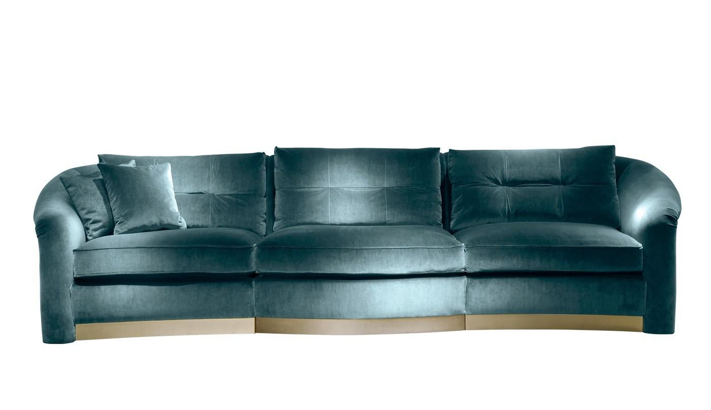 Delicate volumes, bold textural contrasts, and exquisite craftsmanship make this sofa a standout addition to both a modern and a classic interior. The silhouette is fashioned of plywood padded with polyurethane foam with different densities, while