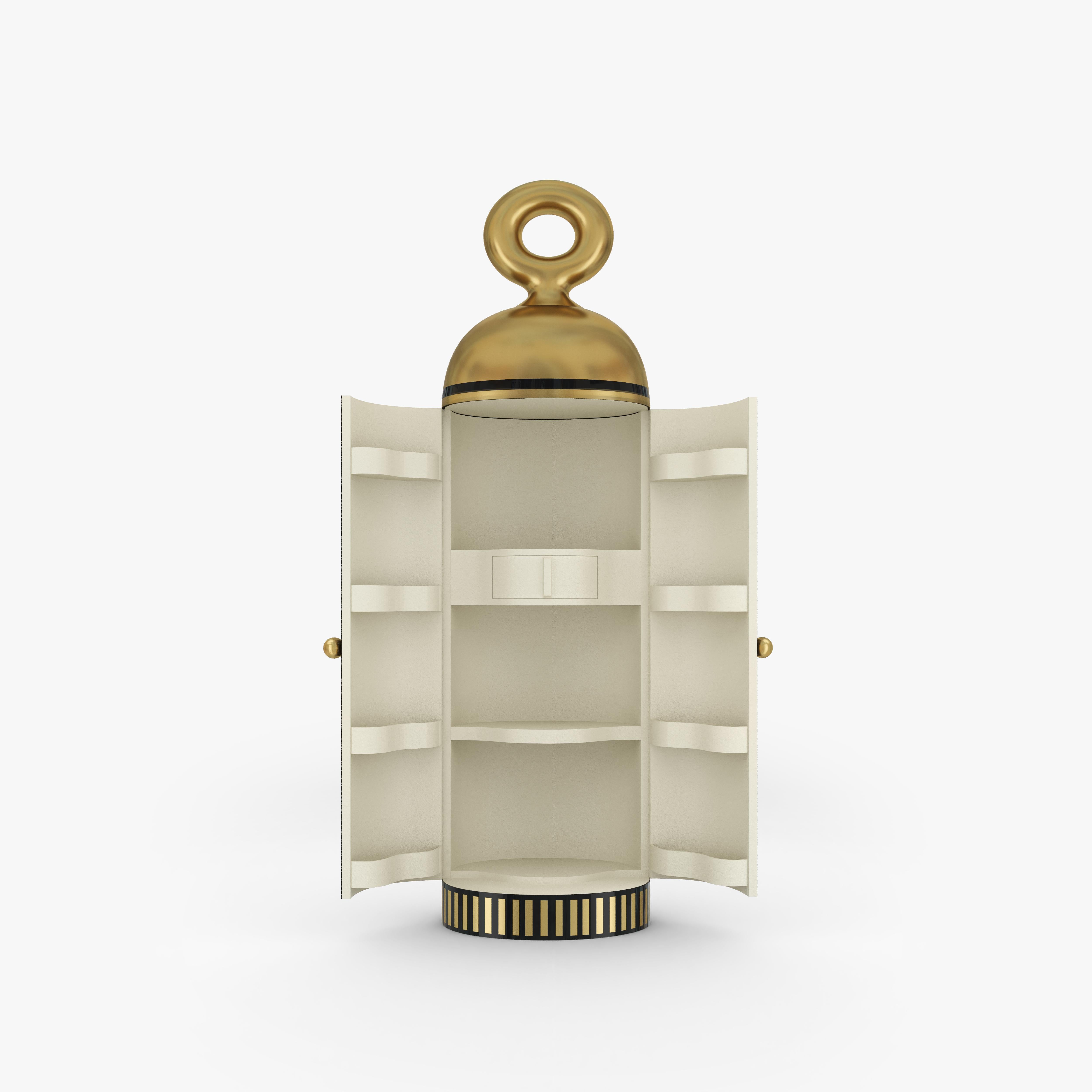 Inlay Madame Verdoux Gold Black Storage Bar Cabinet by Matteo Cibic For Sale