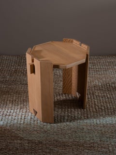 Contemporary "Sinīya" Geometric End Table in Solid Atlas Cedar by Mādda