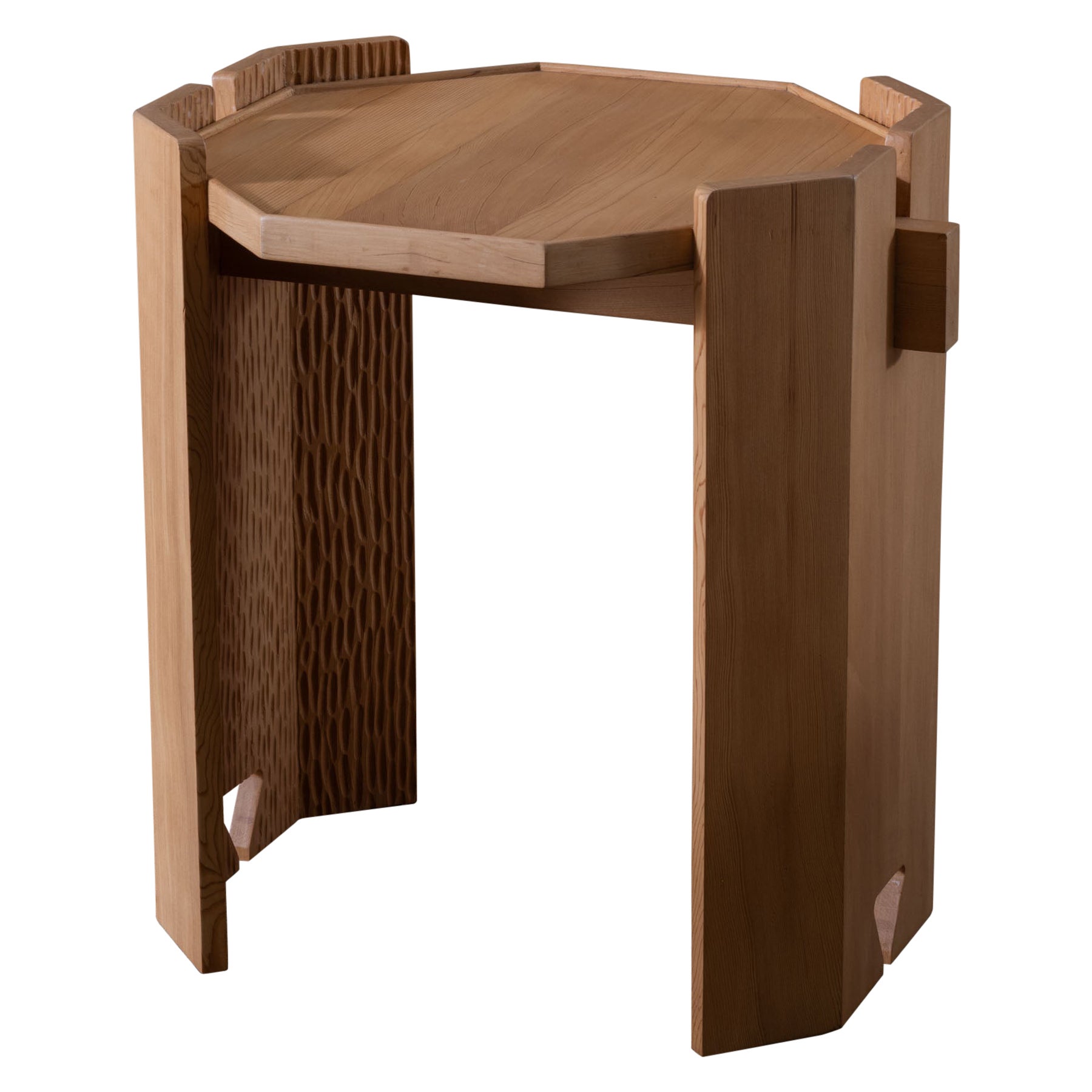 Mādda "Sinīya" end table, handcrafted, Moroccan Atlas Cedar wood For Sale