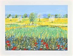 Vintage Flowery Meadow - Digigraph by Maddalena Striglio - Late 20th Century