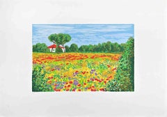 Meadow with Poppies - Screen Print by Maddalena Striglio - Late 20th century
