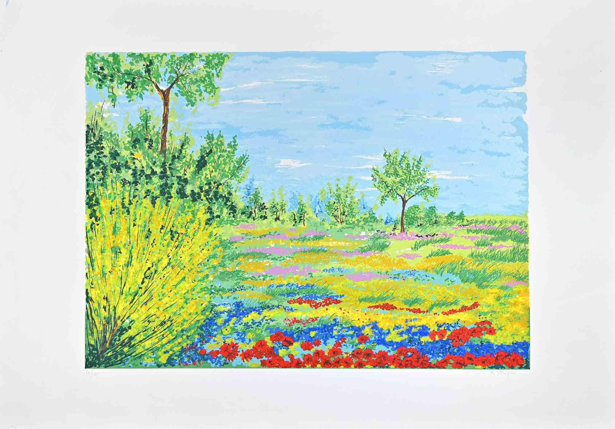 The Spring is a very brightly colored serigraph realized by the contemporary Italian artist  Maddalena Striglio in the late 20th Century.

Hand-signed in pencil on the lower left.  Numbered on the lower right. Edition 86/150.

Good