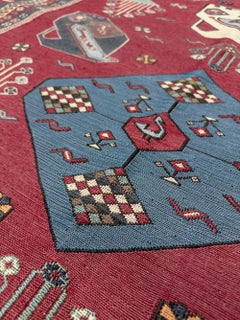 Madder Red Armenian Soumak • Vintage Caucasian Rug / Wall Art • 1950s