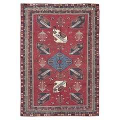 Madder Red Armenian Soumak • Vintage Caucasian Rug / Wall Art • 1950s