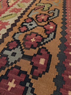 Kilim de Besarabia rojo rubí - Alfombra de pueblo europea vintage de tejido plano - 8×10