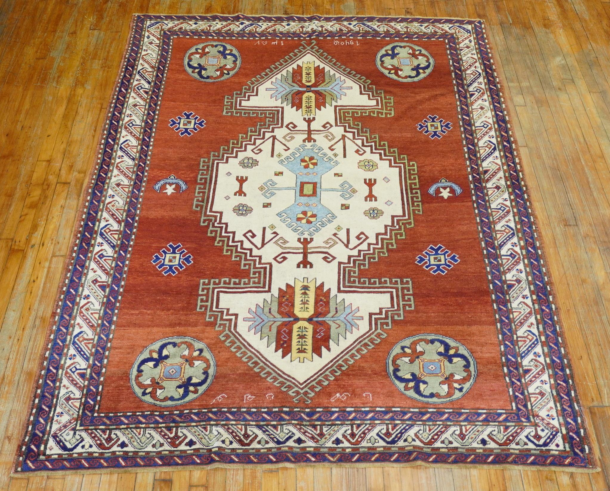 Madder Red Armenian Antique Rug, Dated 1940 For Sale 3