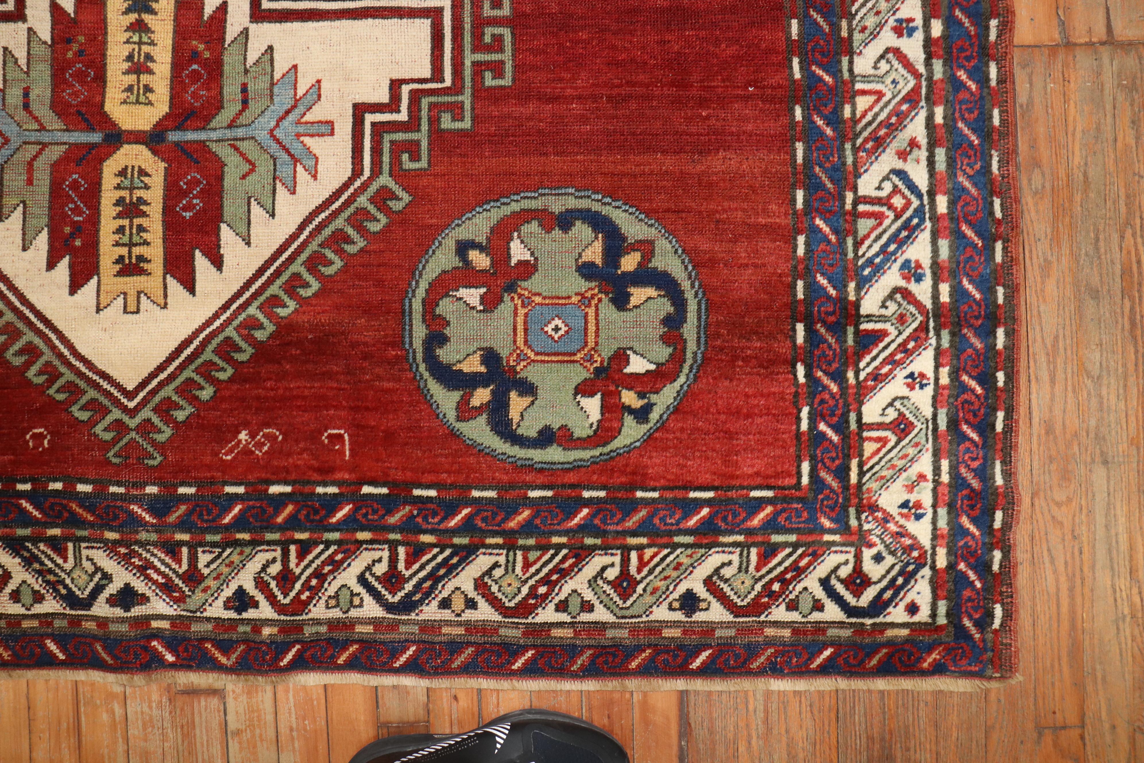 Kazak Madder Red Armenian Antique Rug, Dated 1940 For Sale