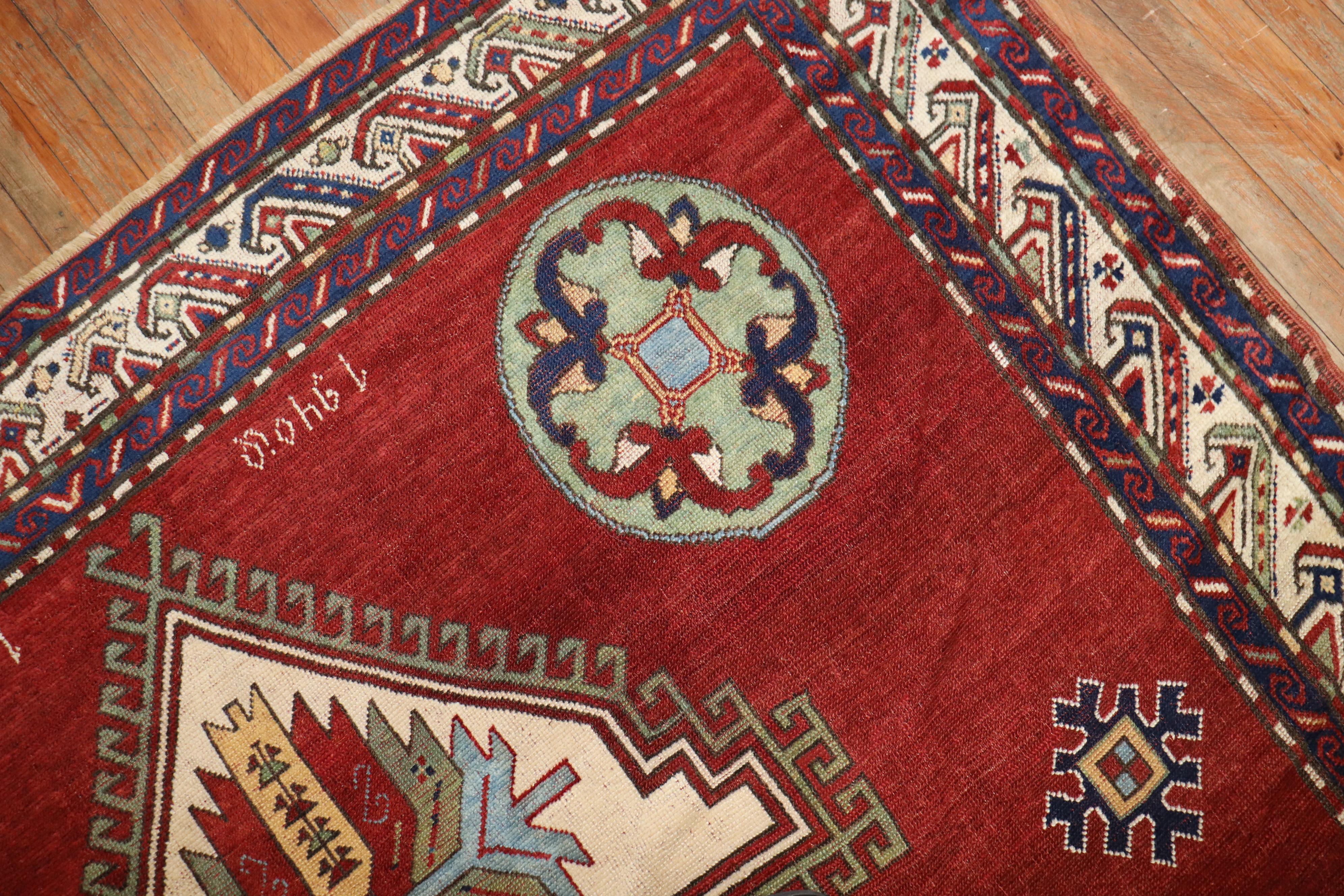 Madder Red Armenian Antique Rug, Dated 1940 In Good Condition For Sale In New York, NY