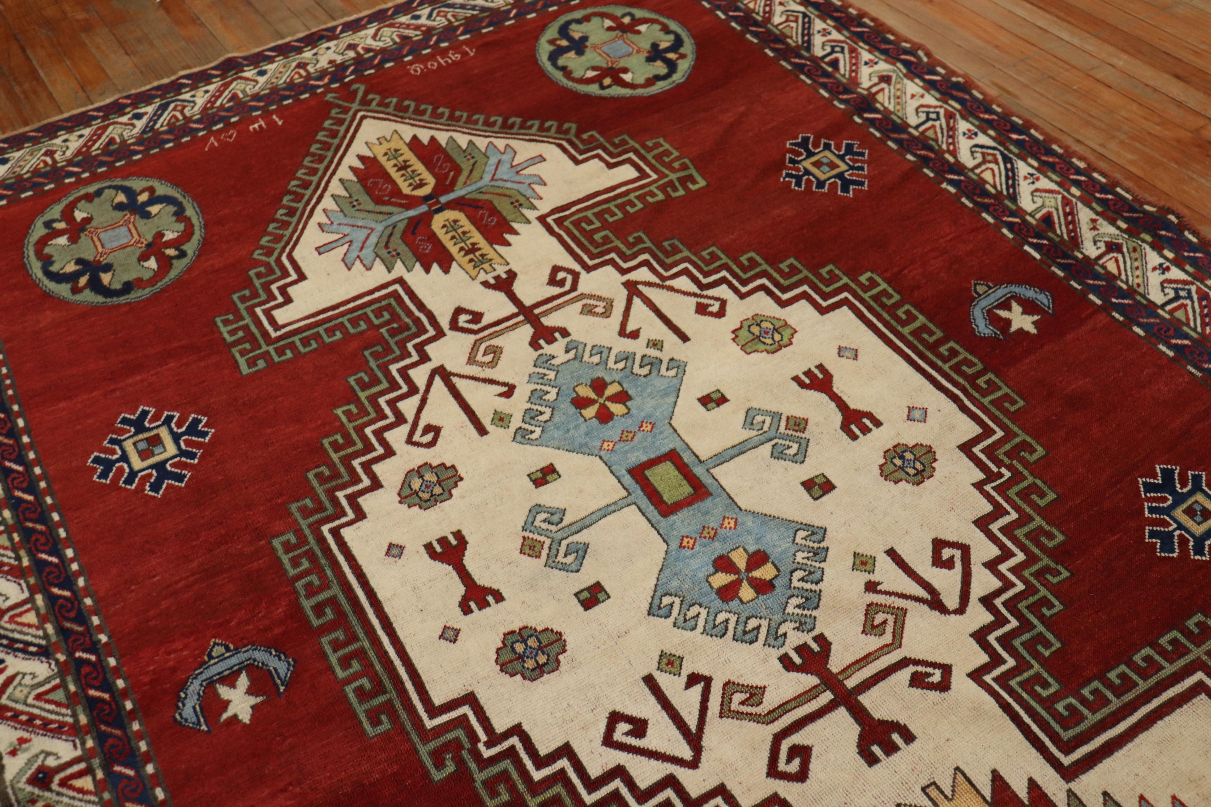 Madder Red Armenian Antique Rug, Dated 1940 For Sale 1