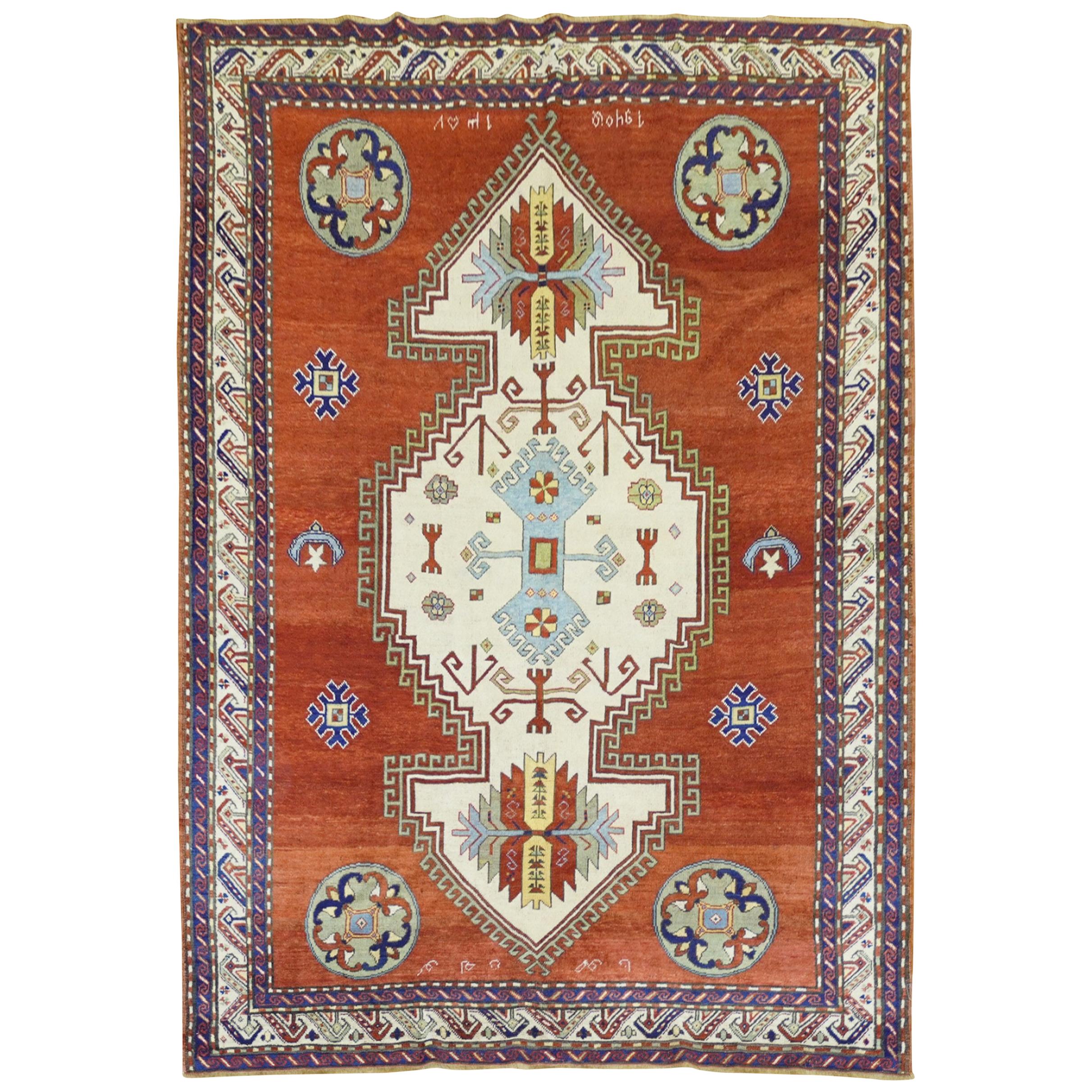 Madder Red Armenian Antique Rug, Dated 1940 For Sale