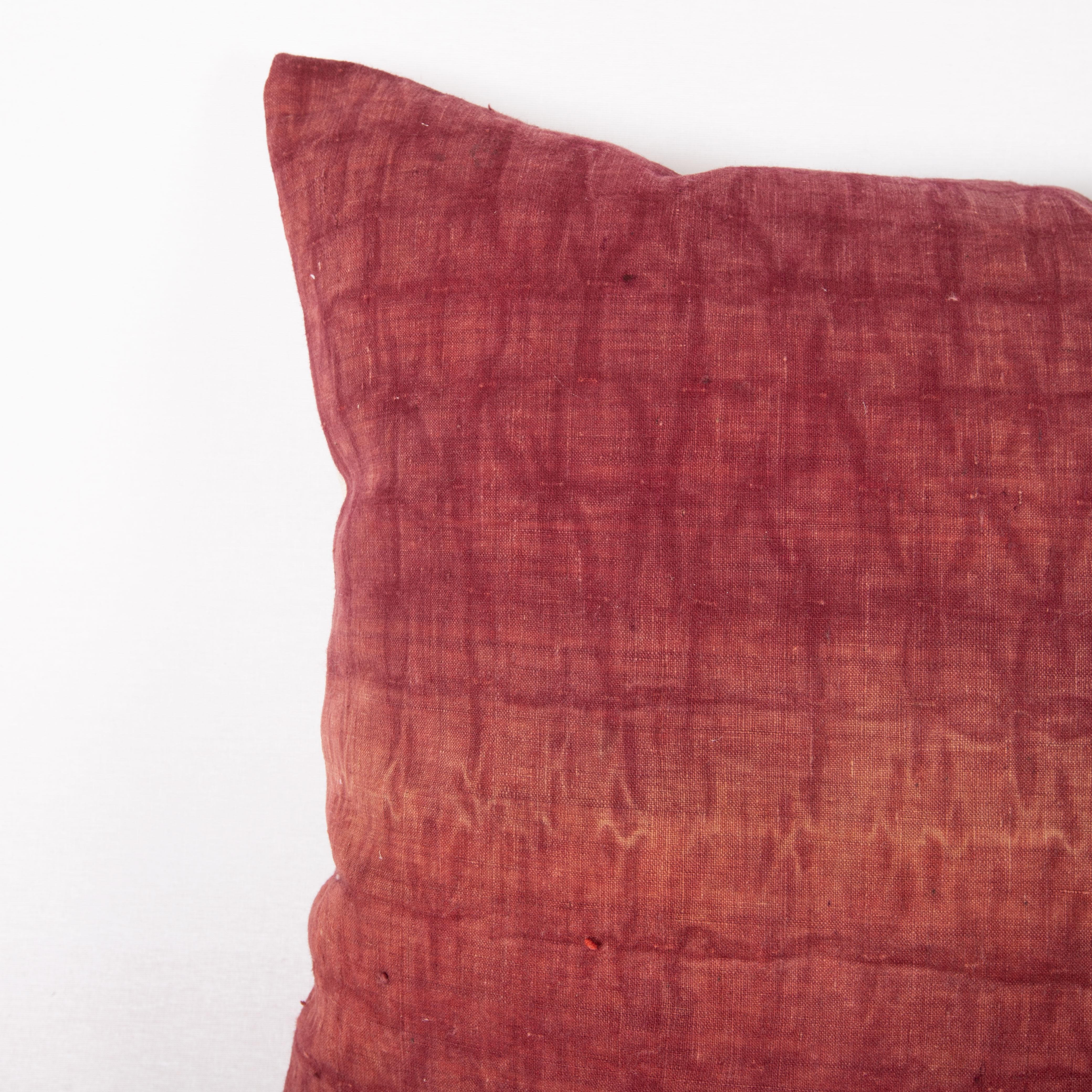 Hand-Woven Madder Red Pillow Cover Made from an Early 20th C. Quilt Top, Turkey For Sale