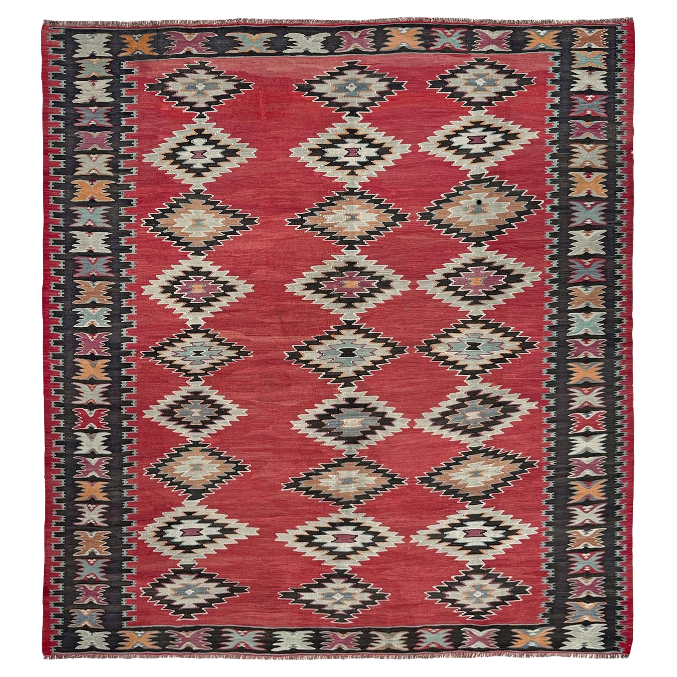 Krapproter Pirot / Sharkoy Kelim - • Vintage European Flatweave Village Teppich - • 8×9