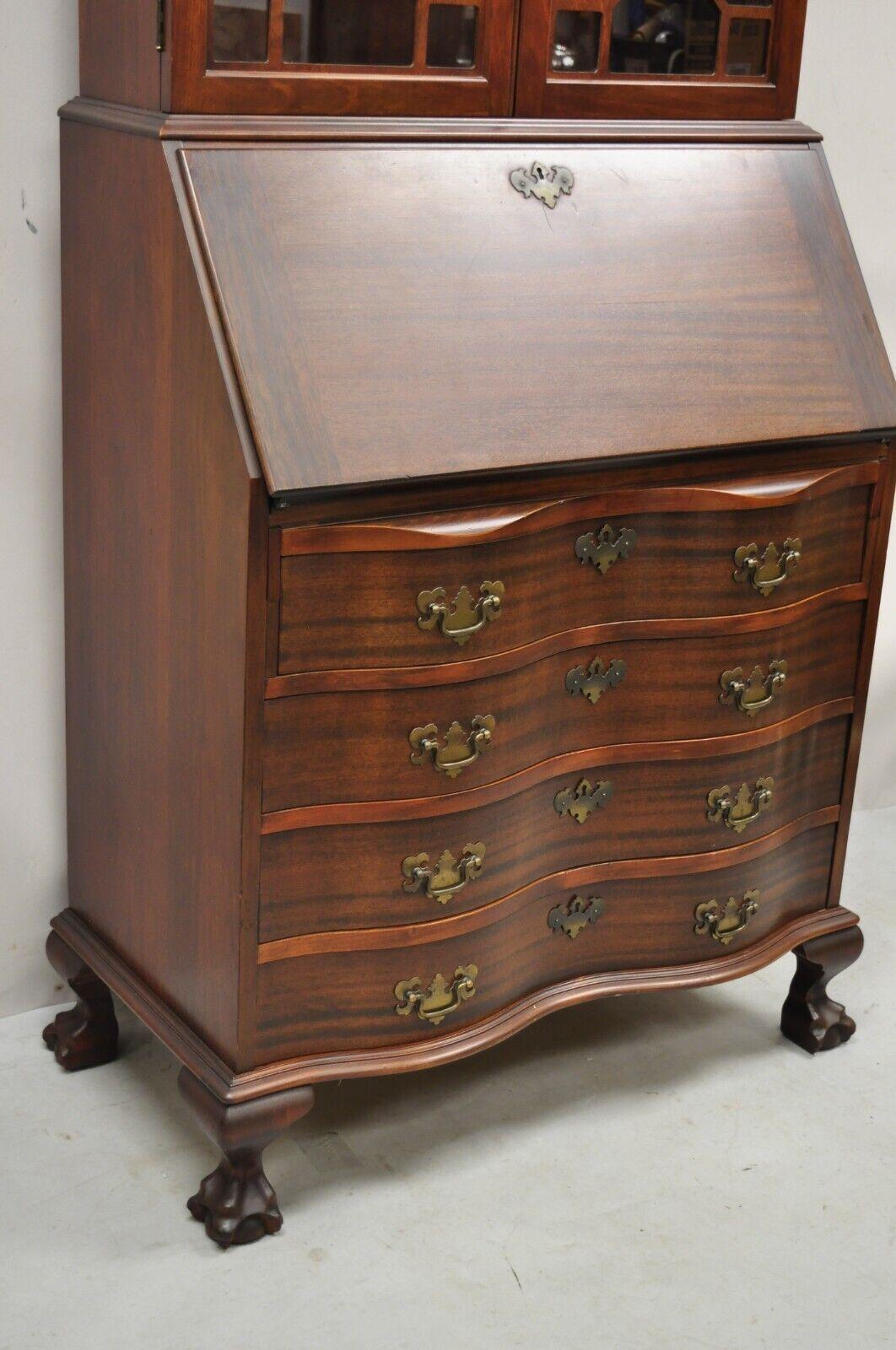 Maddox Mahogany Chippendale Style Ball and Claw Secretary Desk Bookcase In Good Condition In Philadelphia, PA
