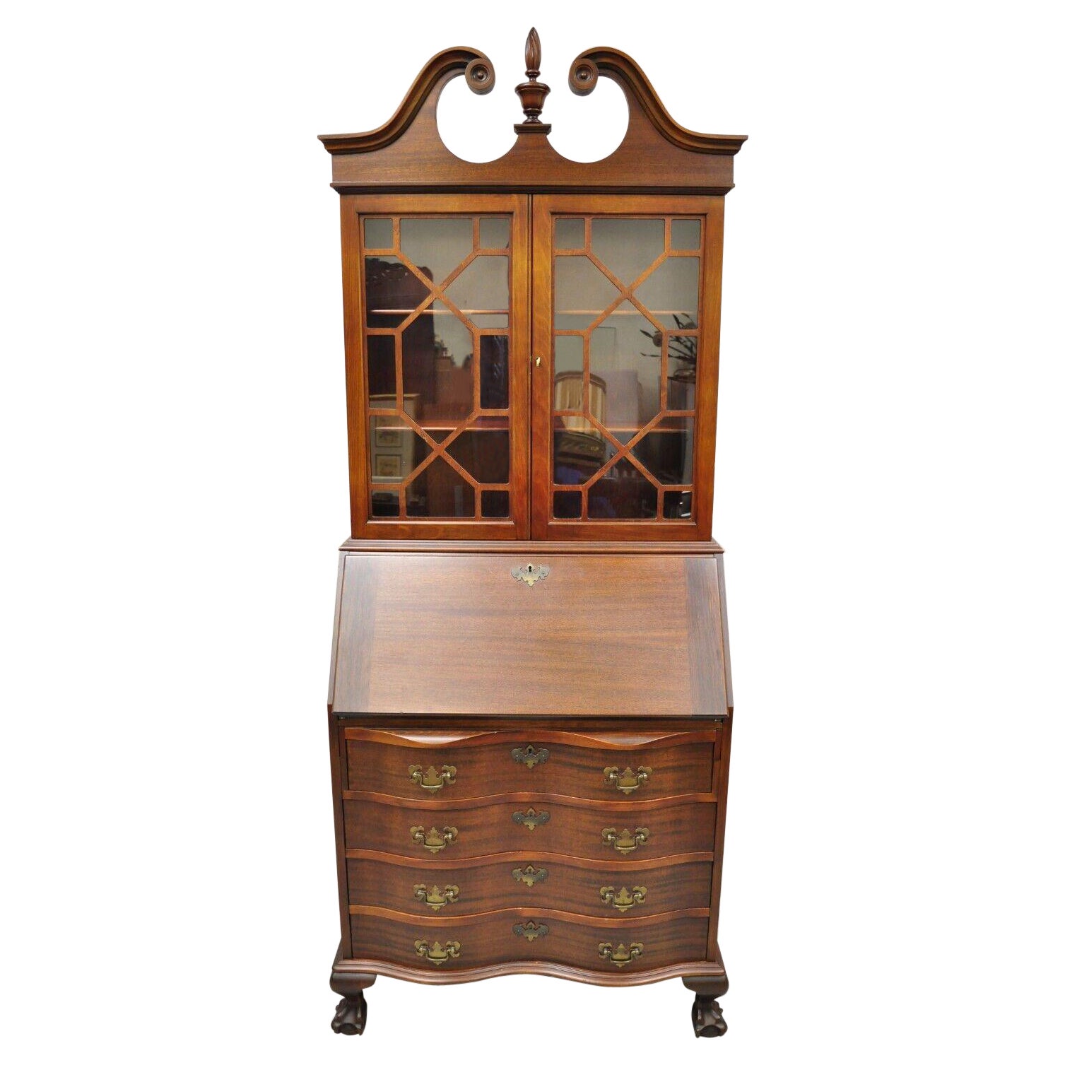 Maddox Mahogany Chippendale Style Ball and Claw Secretary Desk Bookcase