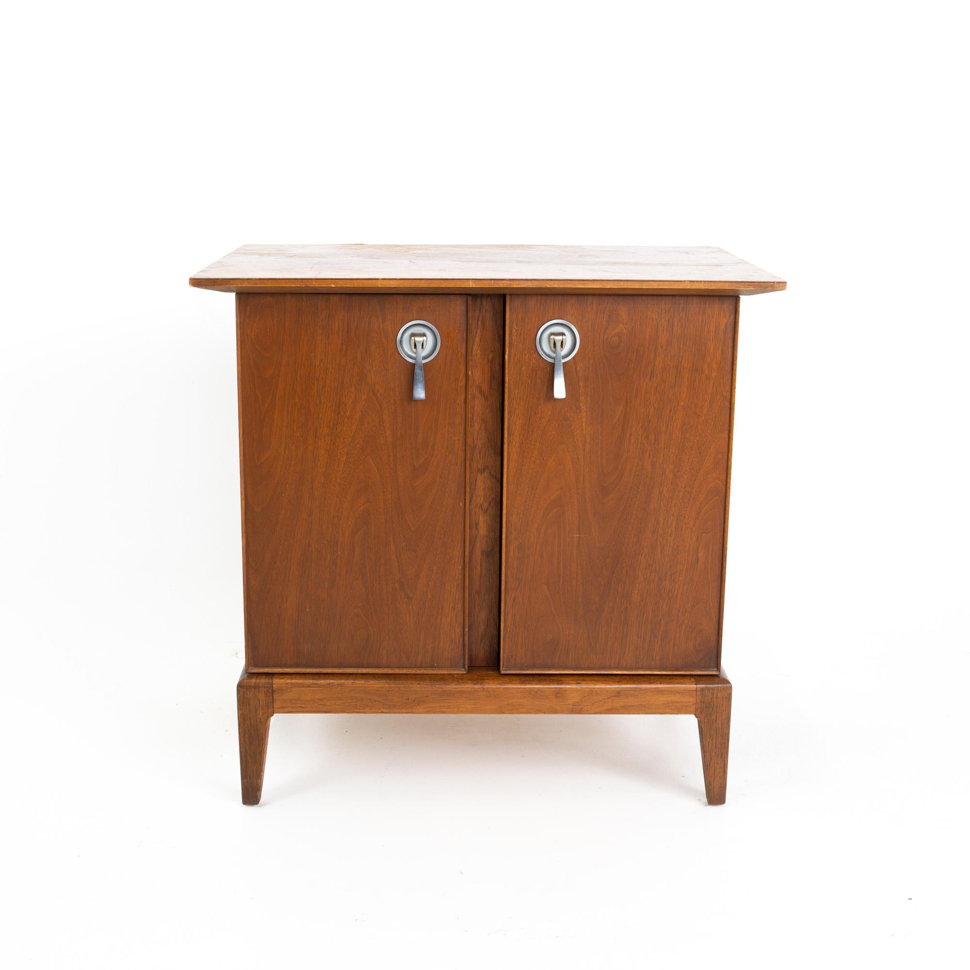 Maddox Mid Century Walnut and Stainless Nightstand

Nightstand measures: 24 wide x 16 deep x 23.75 inches high

All pieces of furniture can be had in what we call restored vintage condition. That means the piece is restored upon purchase so it’s