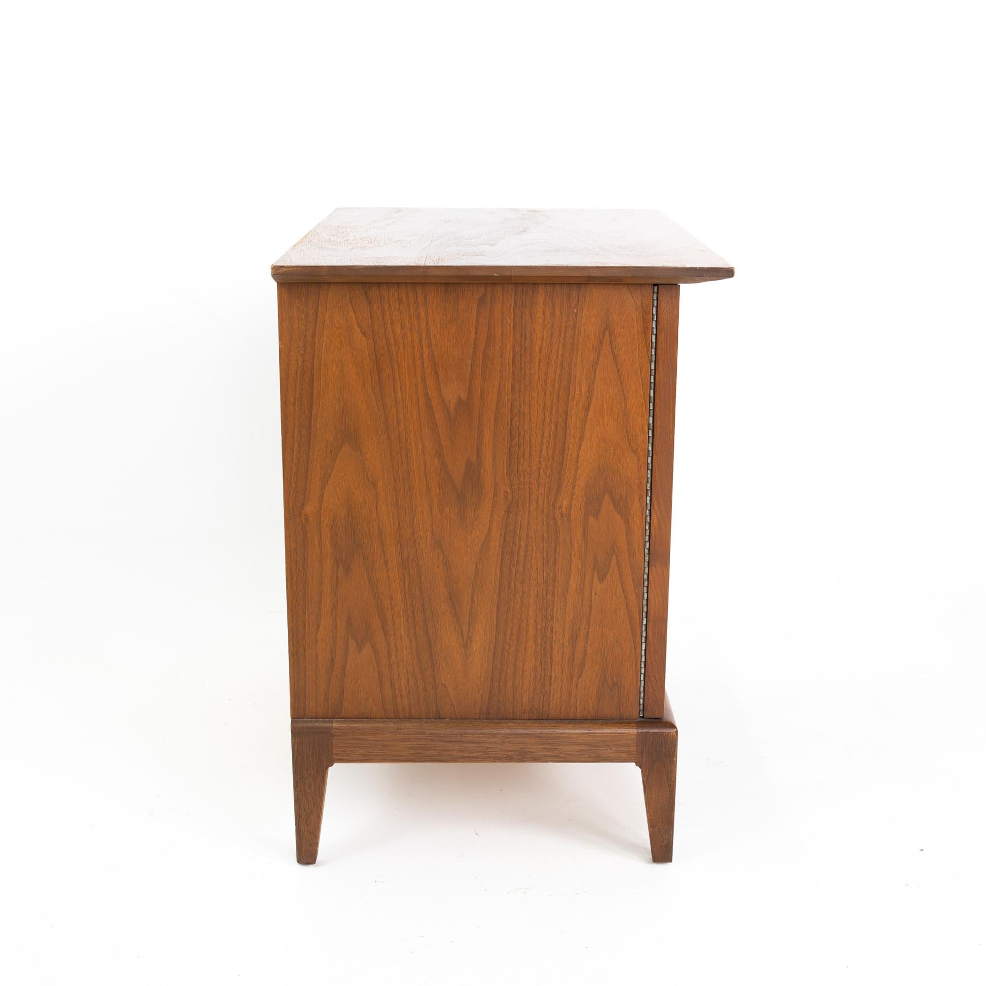 American Maddox Mid Century Walnut and Stainless Nightstand For Sale