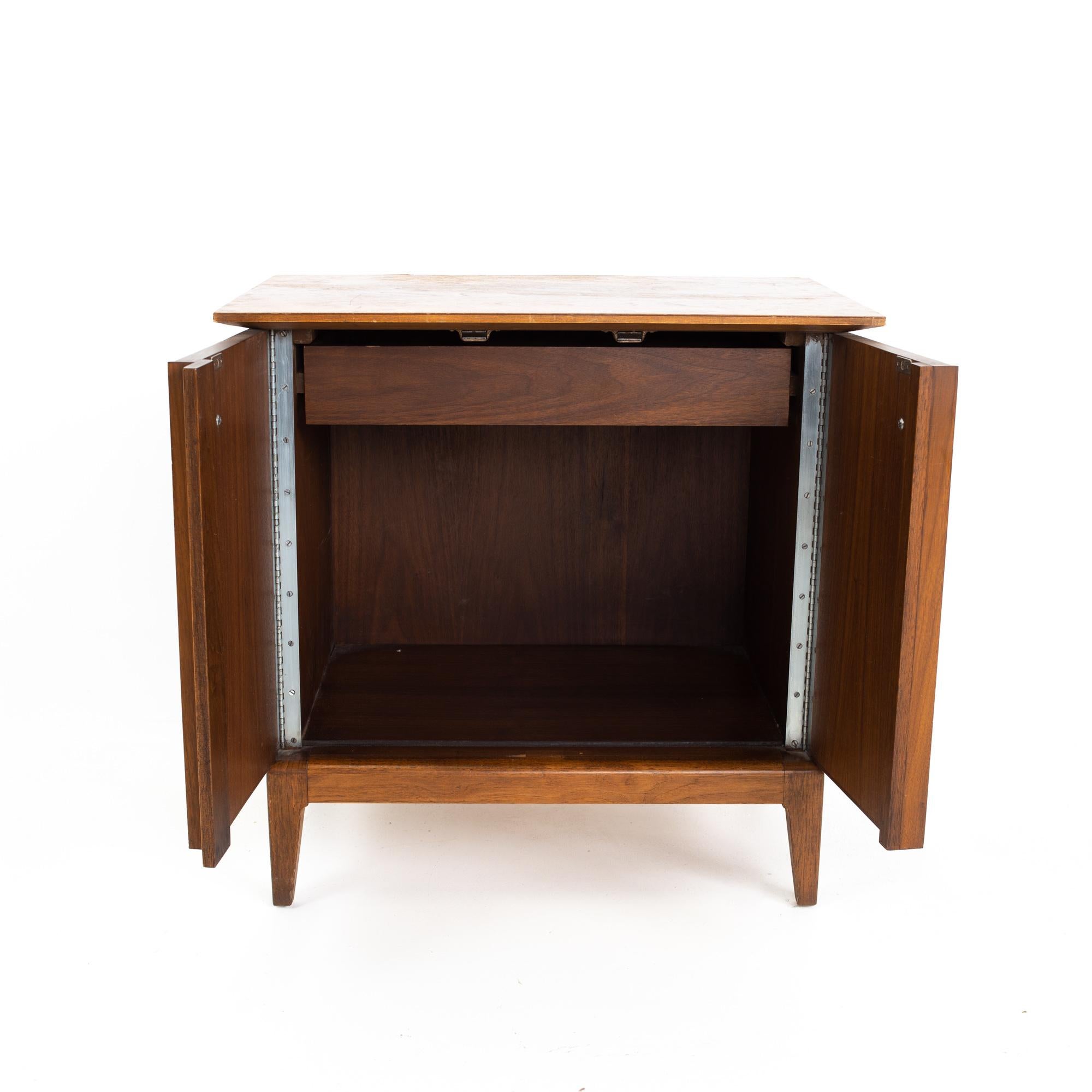 Maddox Mid Century Walnut and Stainless Nightstand For Sale 1
