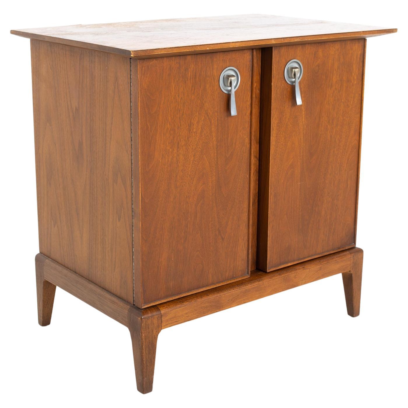 Maddox Mid Century Walnut and Stainless Nightstand For Sale