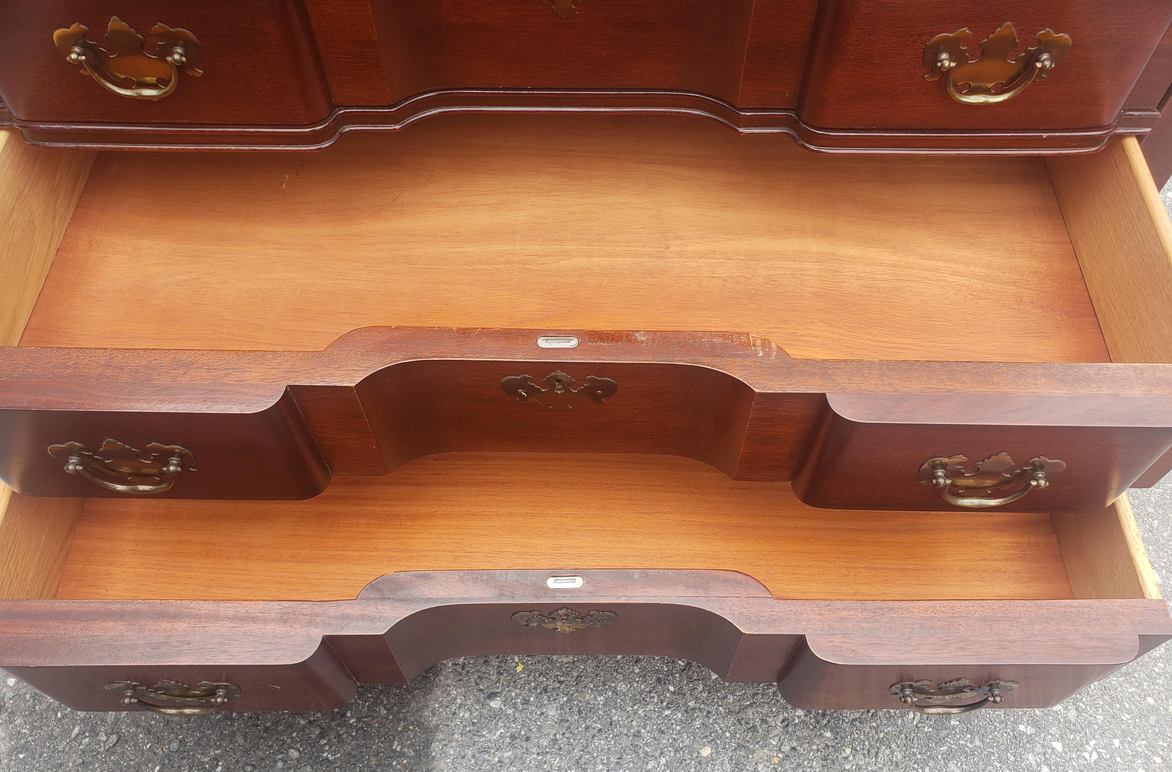 20th Century Maddox Refinished Red Mahogany Block / Slant Front Secretary Desk with Key For Sale