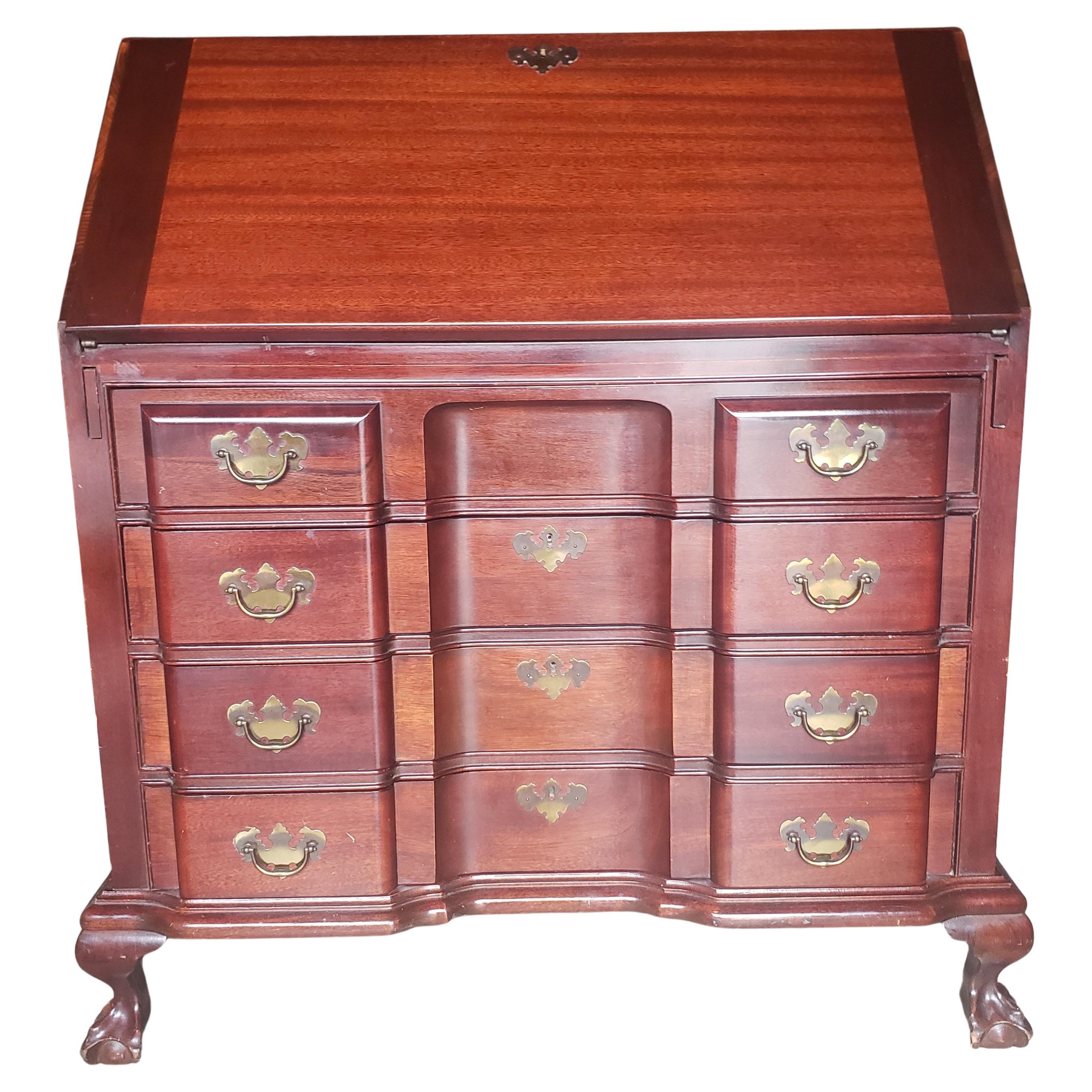 Maddox Refinished Red Mahogany Block / Slant Front Secretary Desk with Key For Sale
